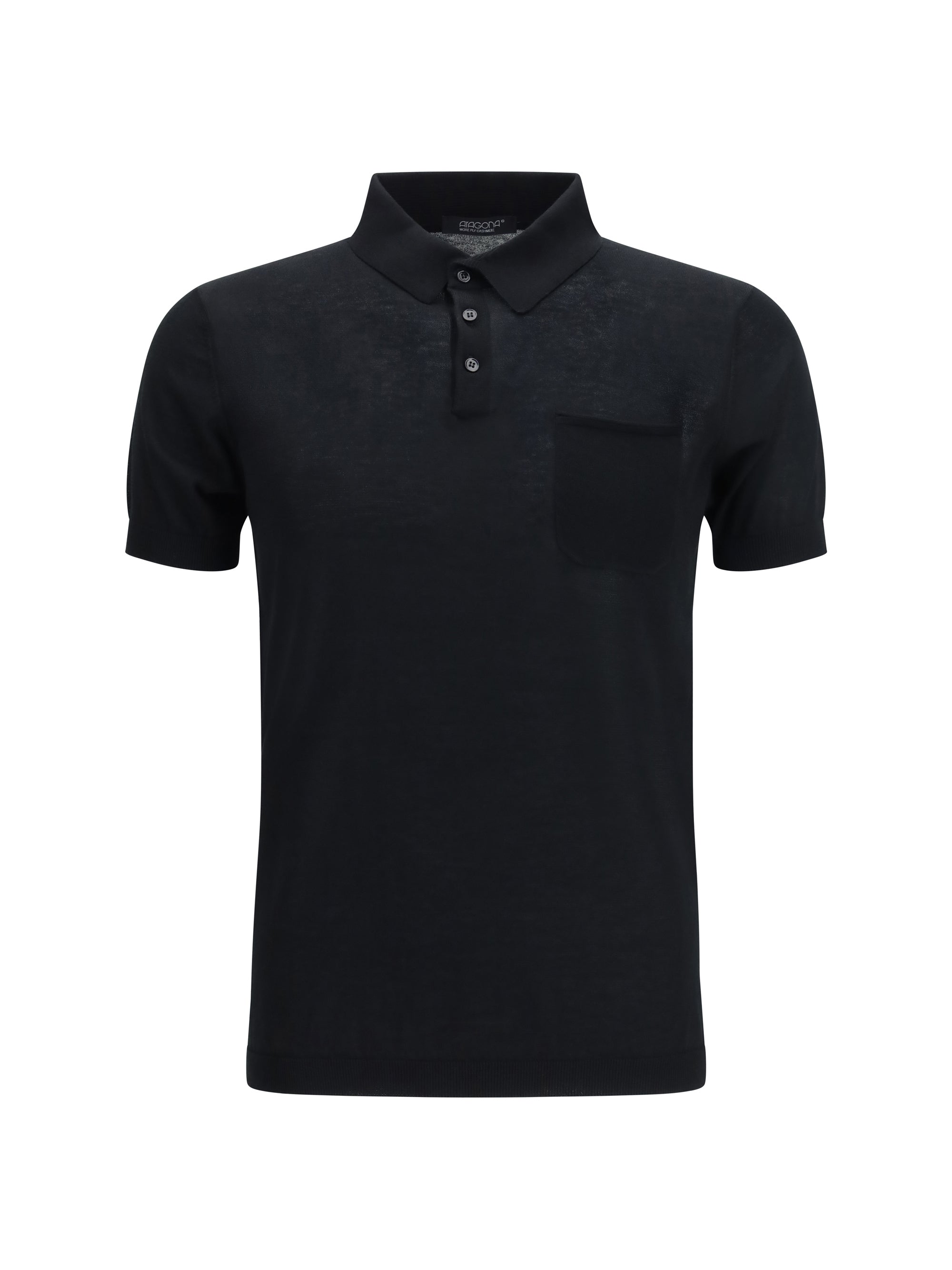 Aragona Cashmere Short-Sleeve Cotton Polo — Black, view 3