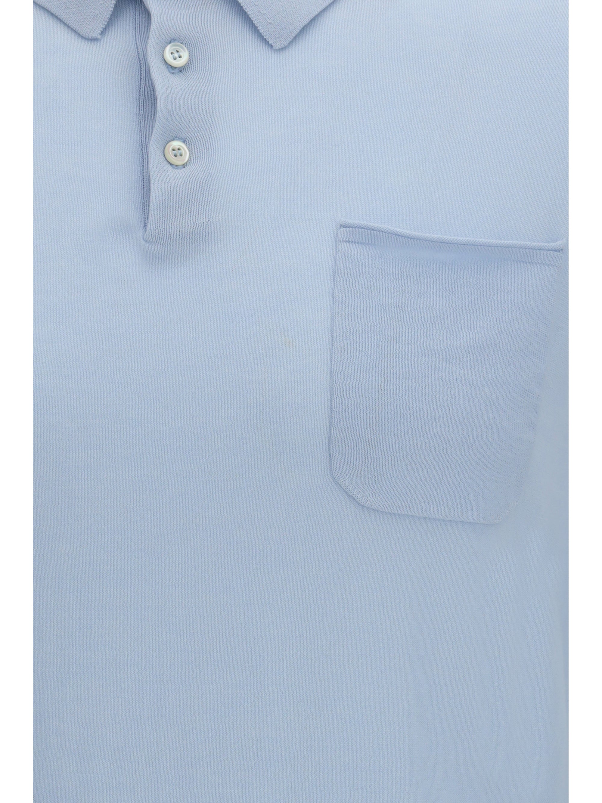 Aragona Cashmere Short-Sleeve Cotton Polo — Blue by Aragona Cashmere