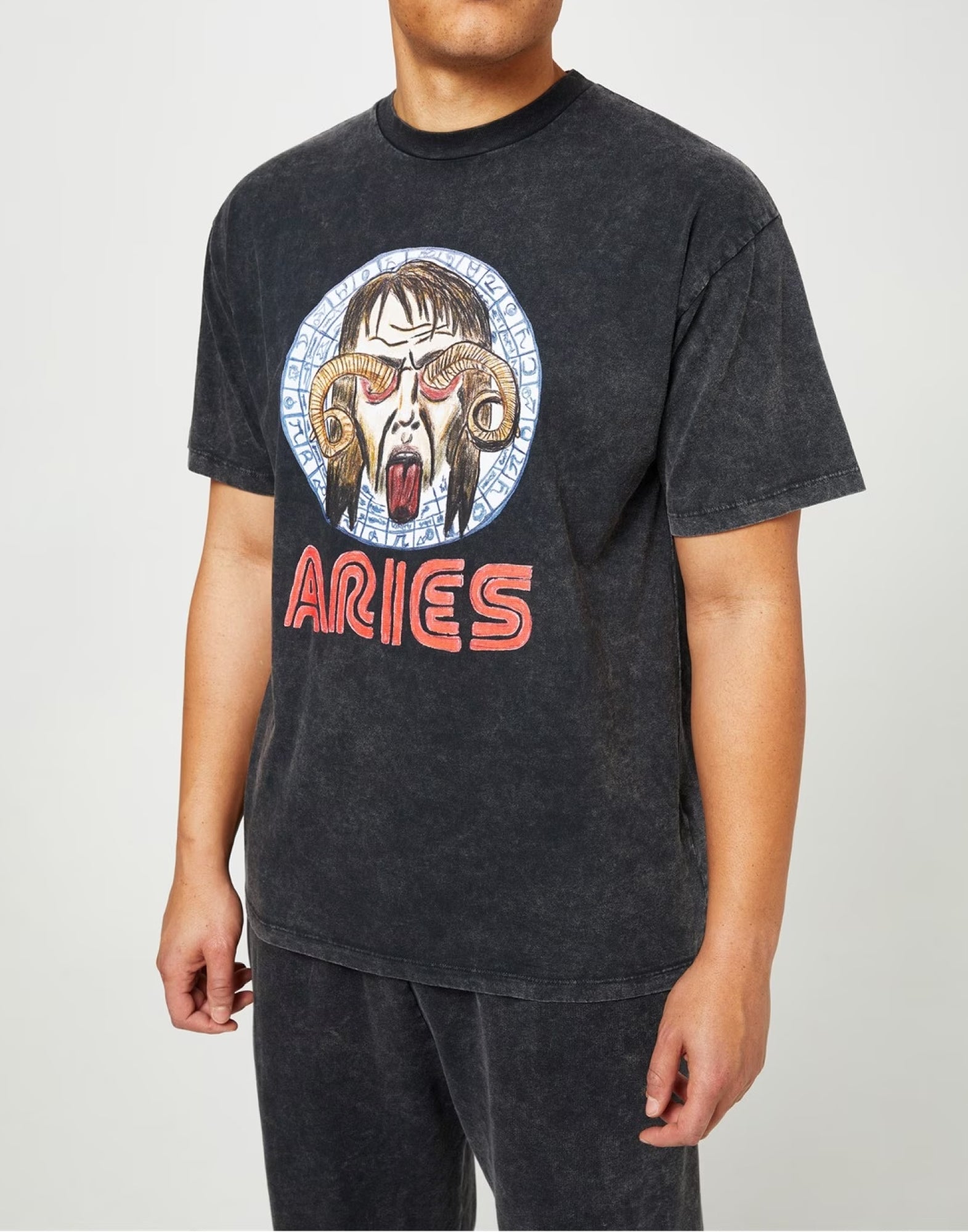 Aries Logo Print T-Shirt — Black, view 3