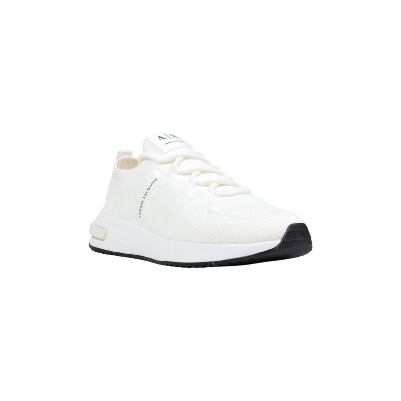 Armani Exchange Knitted Technical Fabric Sneakers — White, view 2