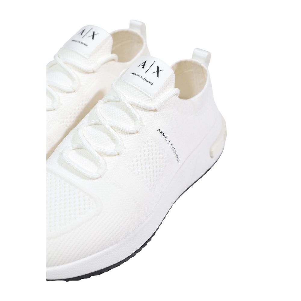 Armani Exchange Knitted Technical Fabric Sneakers — White, view 5