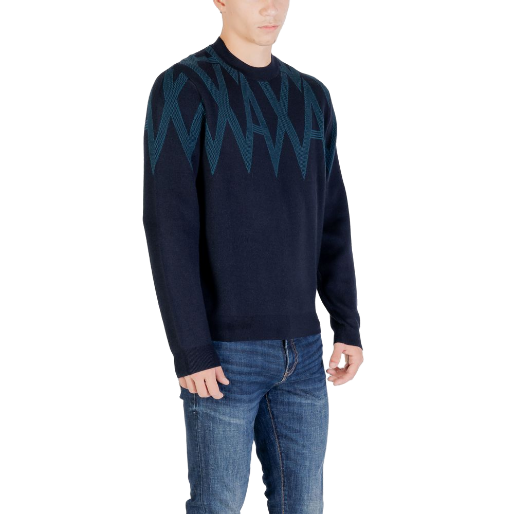 Armani Exchange Geometric Zigzag Jacquard Sweater — Black, view 3