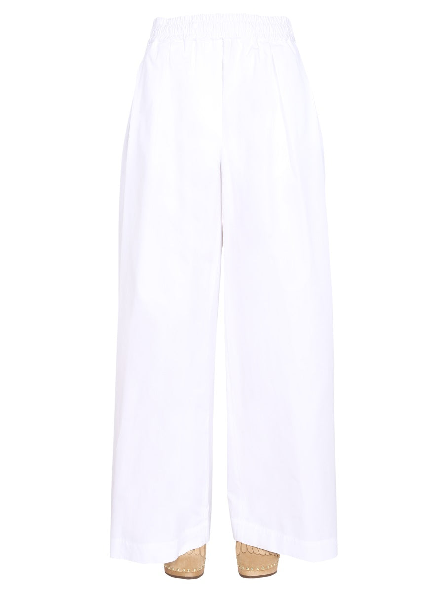 Aspesi Wide Leg Cotton Trousers — White, view 2