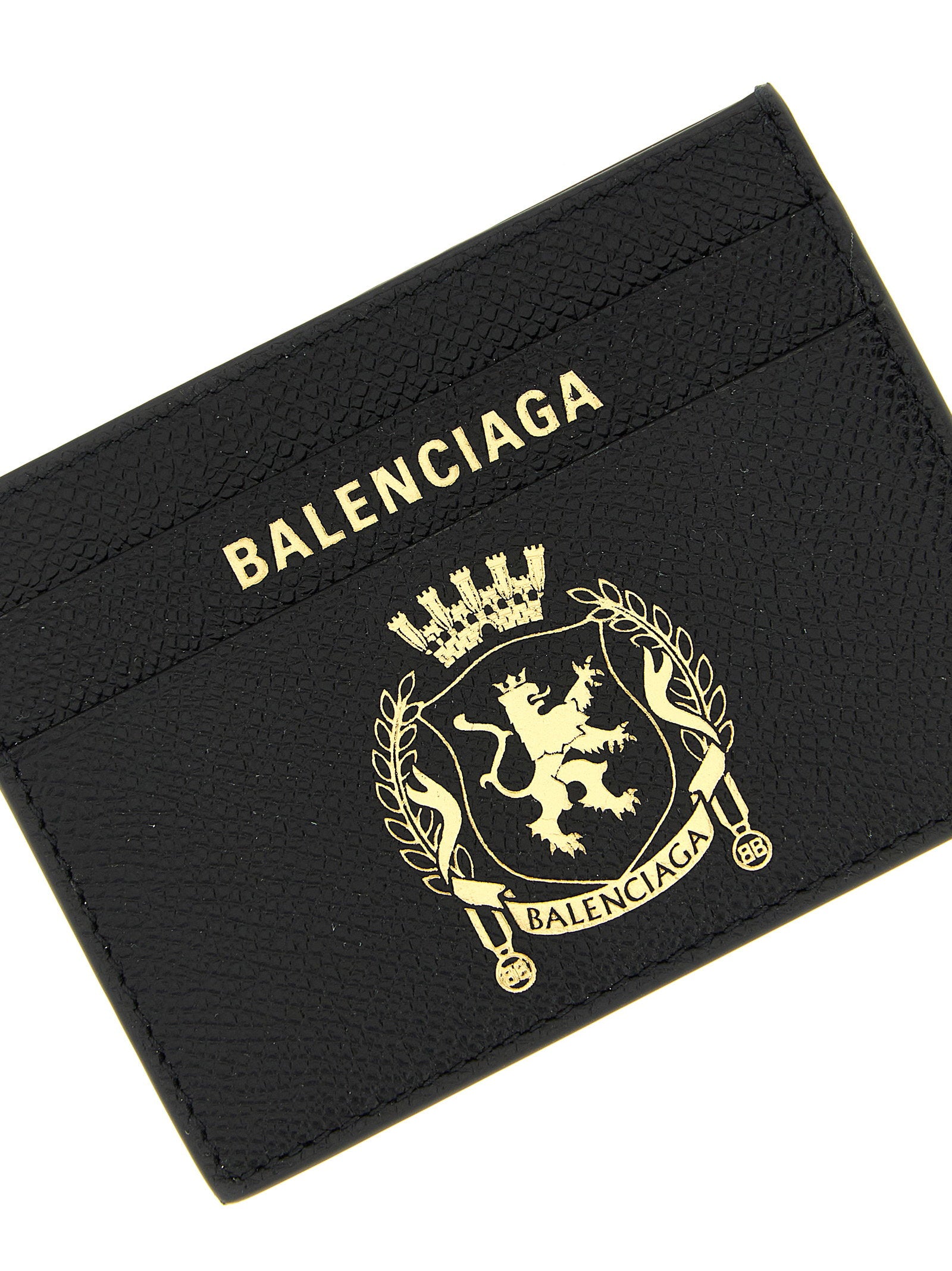 Balenciaga Logo-Embossed Leather Card Case — Black, view 3