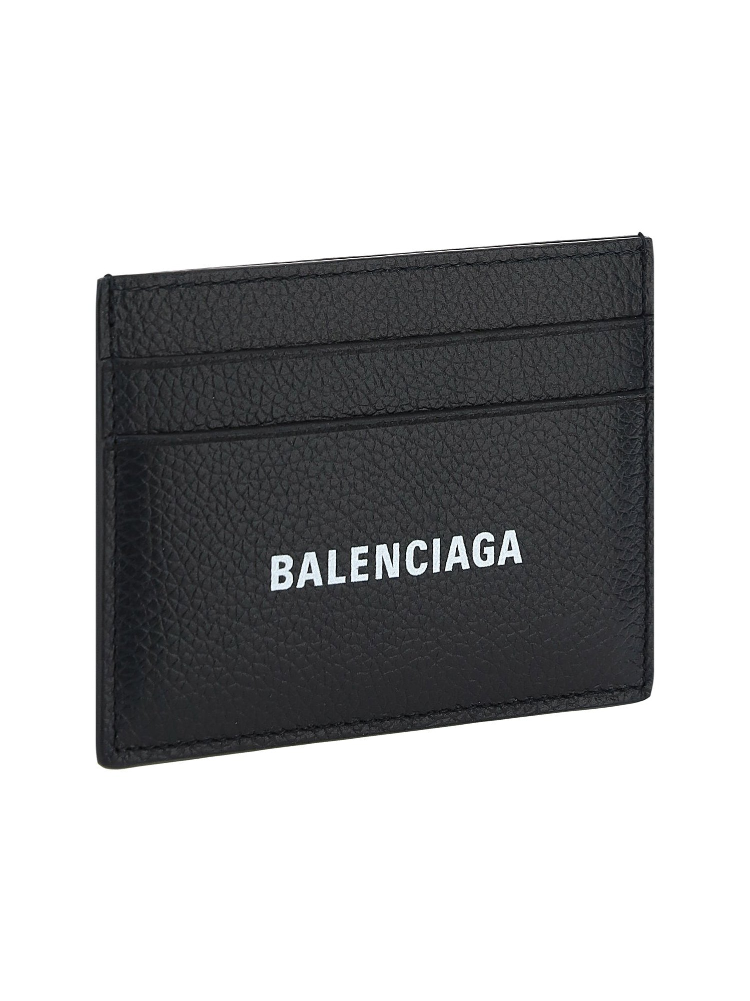 Balenciaga Logo Calfskin Card Case — Black, view 3