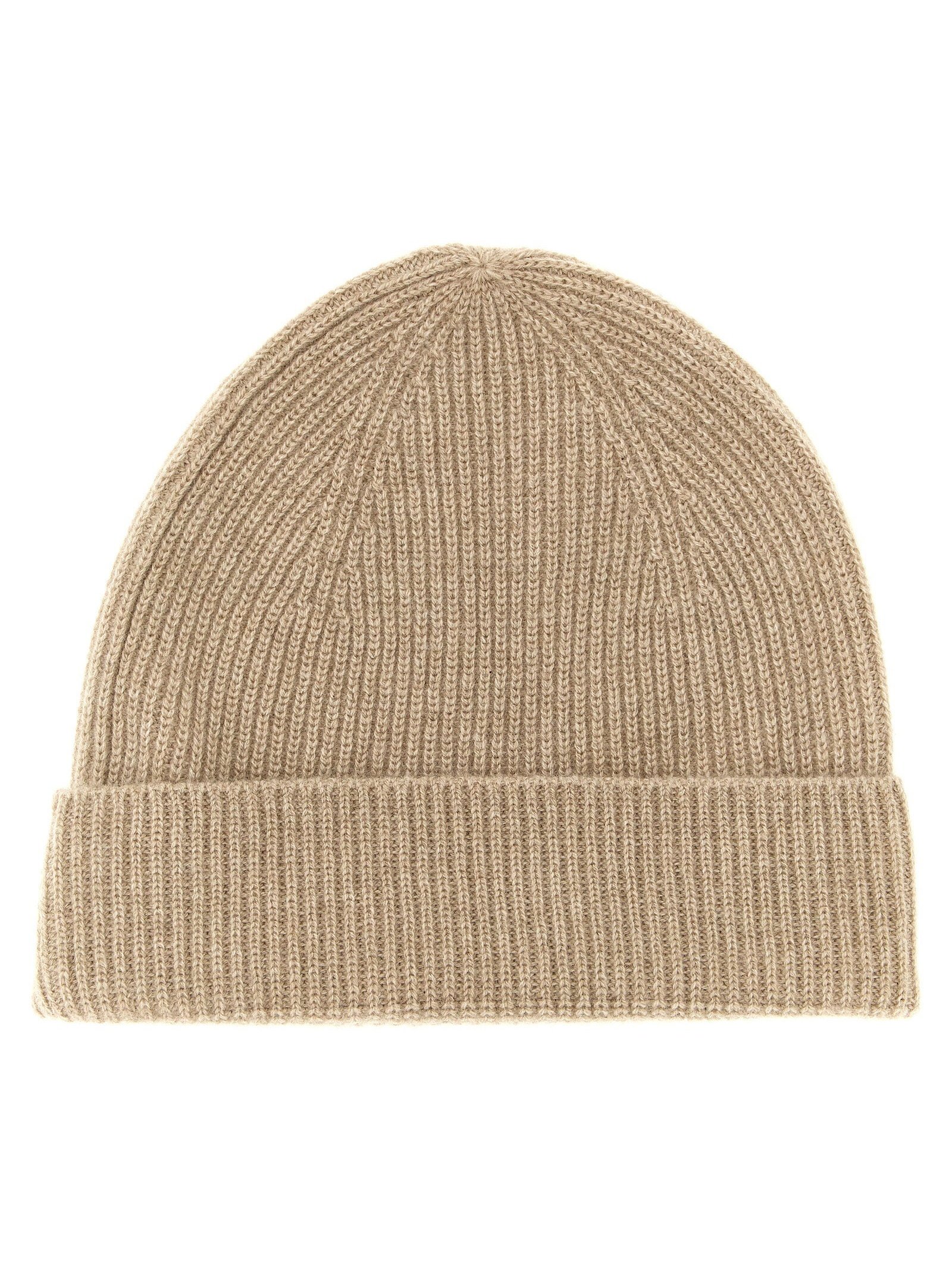 Ballantyne Cashmere Ribbed Beanie — Beige, view 2
