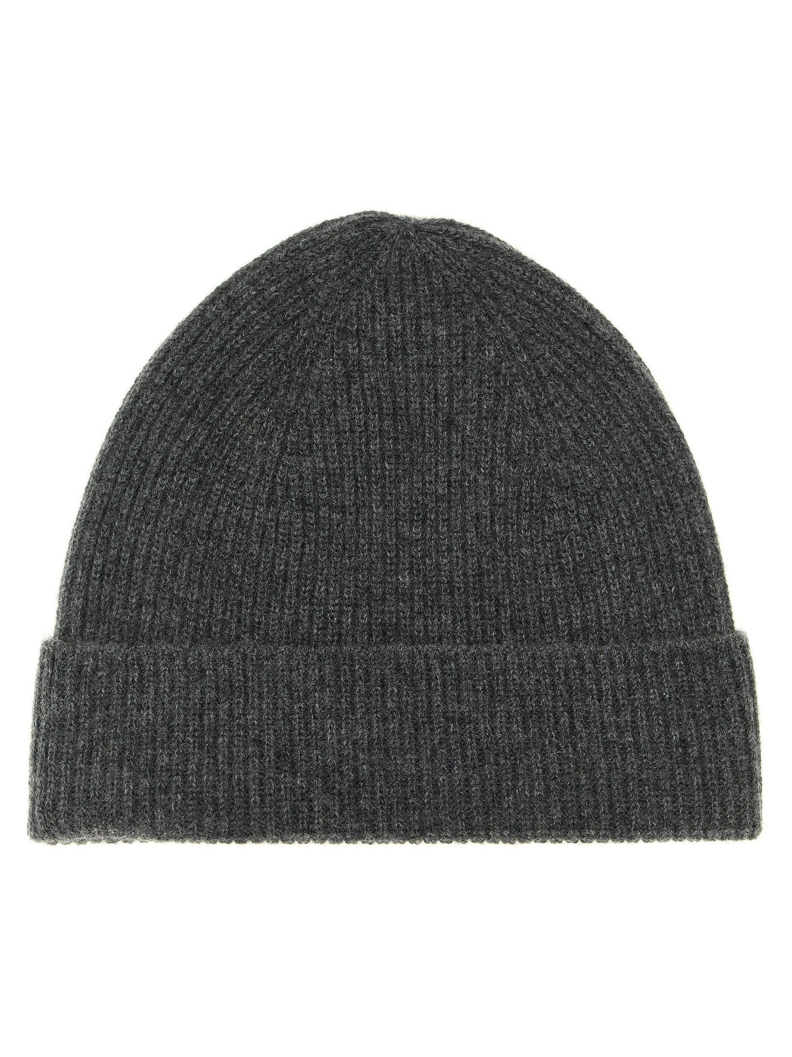 Ballantyne Pure Cashmere Ribbed Beanie — Grey, view 2