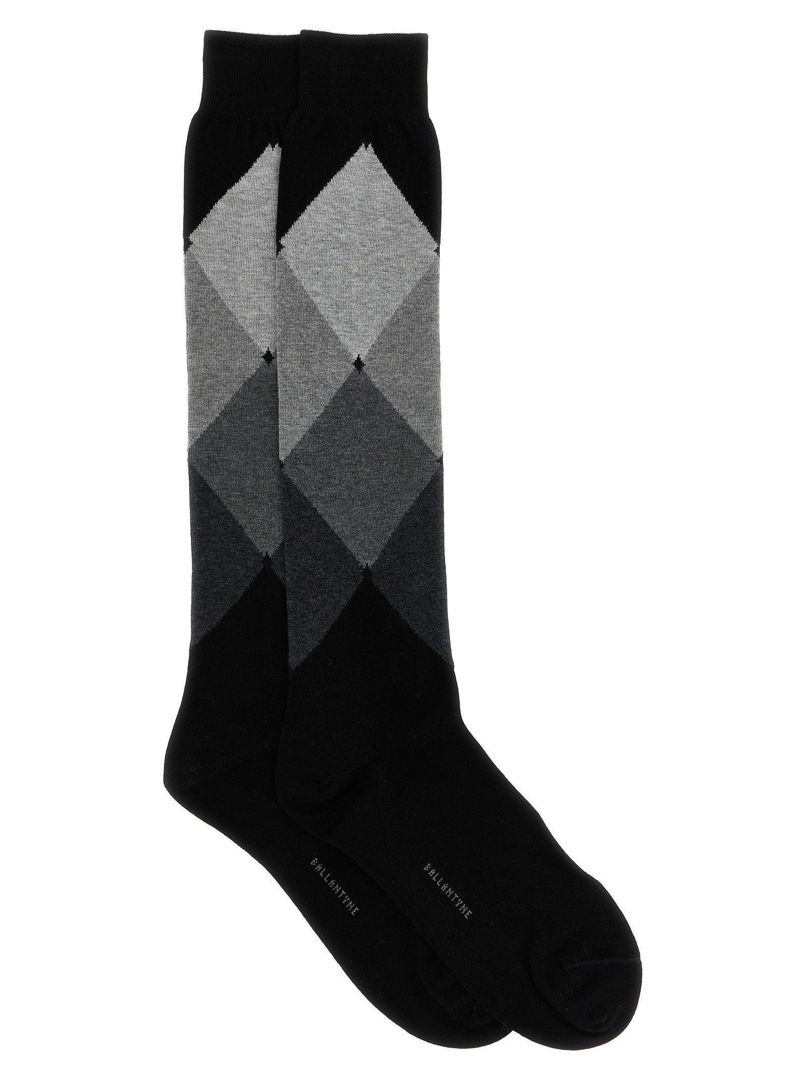 Ballantyne Diamond-Patterned Cotton Socks — Black by Ballantyne