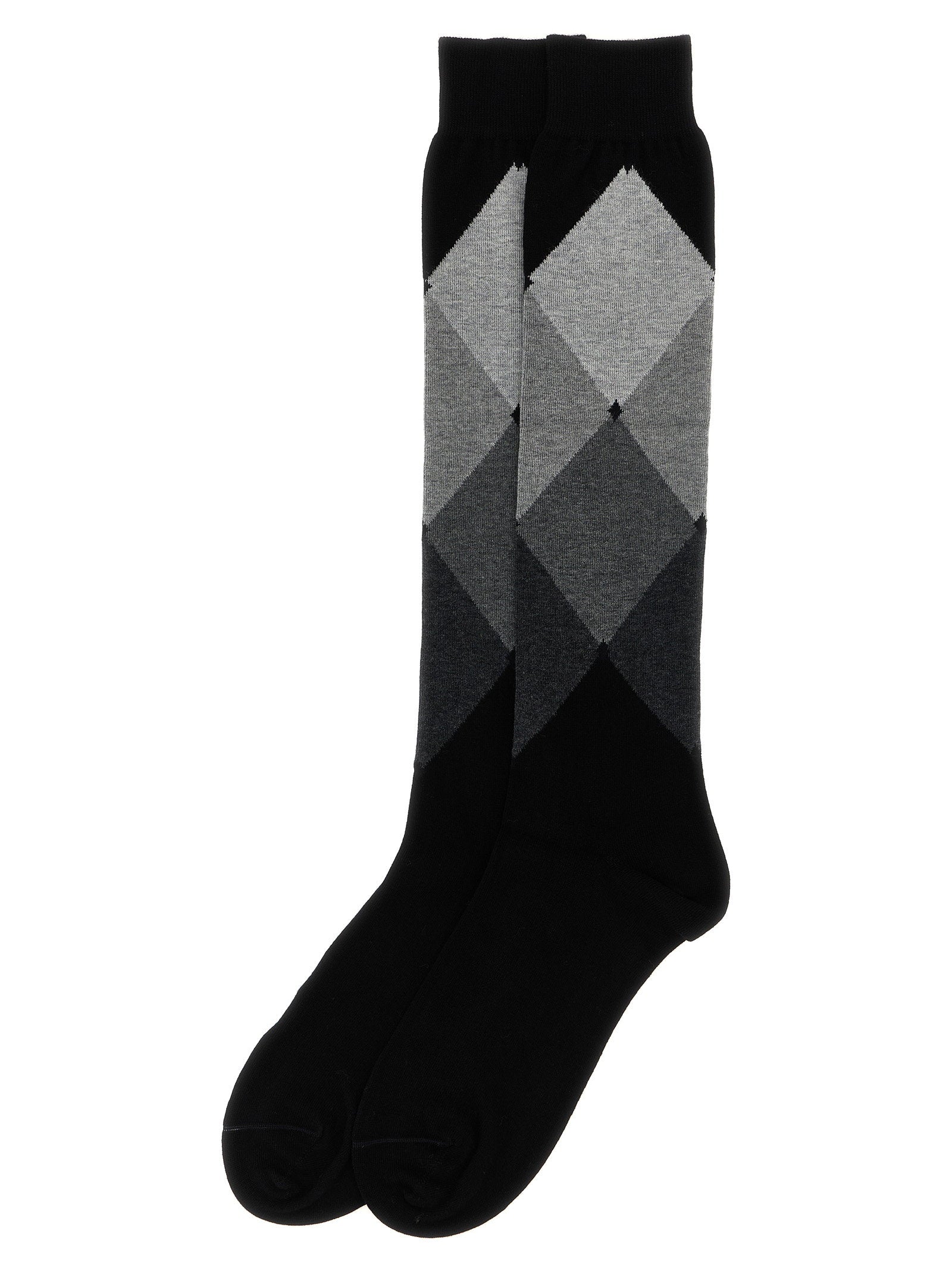 Ballantyne Diamond-Patterned Cotton Socks — Black, view 2