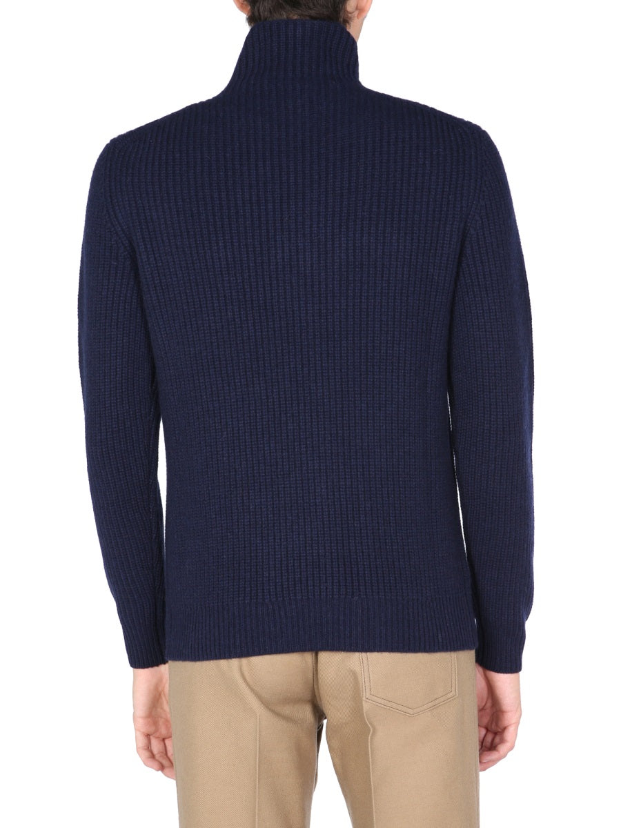 Ballantyne Turtleneck English Rib Knit Sweater — Black, view 2