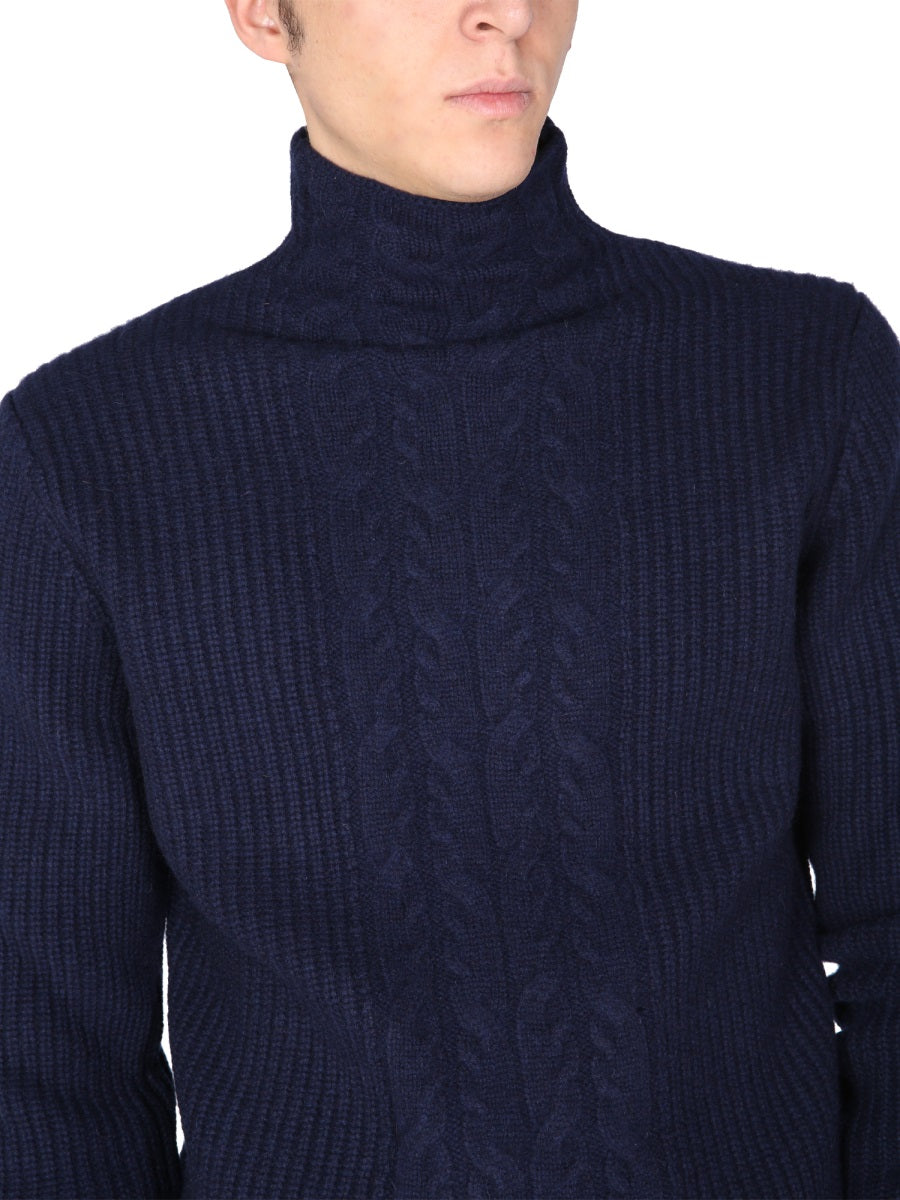 Ballantyne Turtleneck English Rib Knit Sweater — Black, view 4