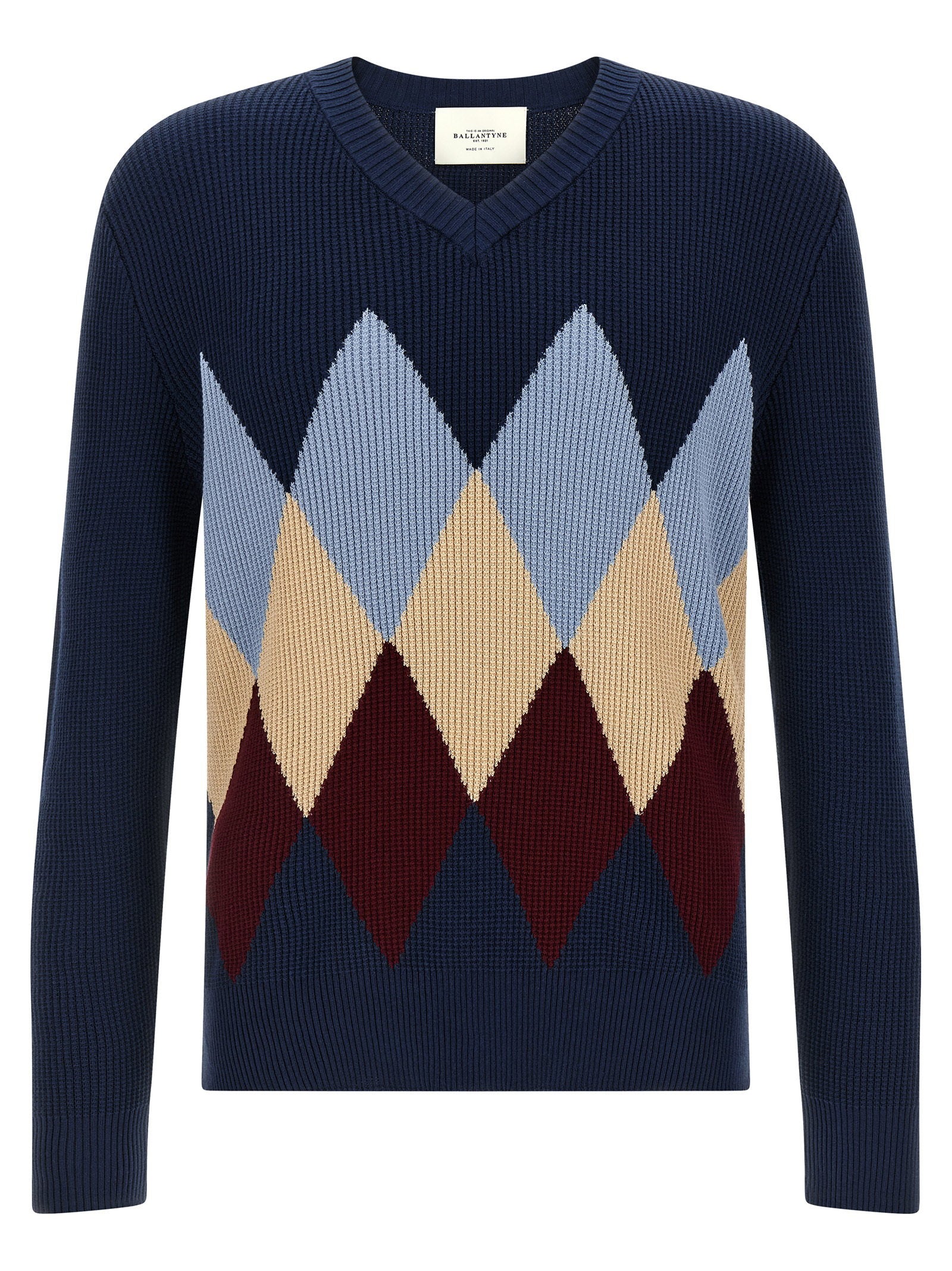 Ballantyne Argyle Jacquard Sweater — Navy by Ballantyne
