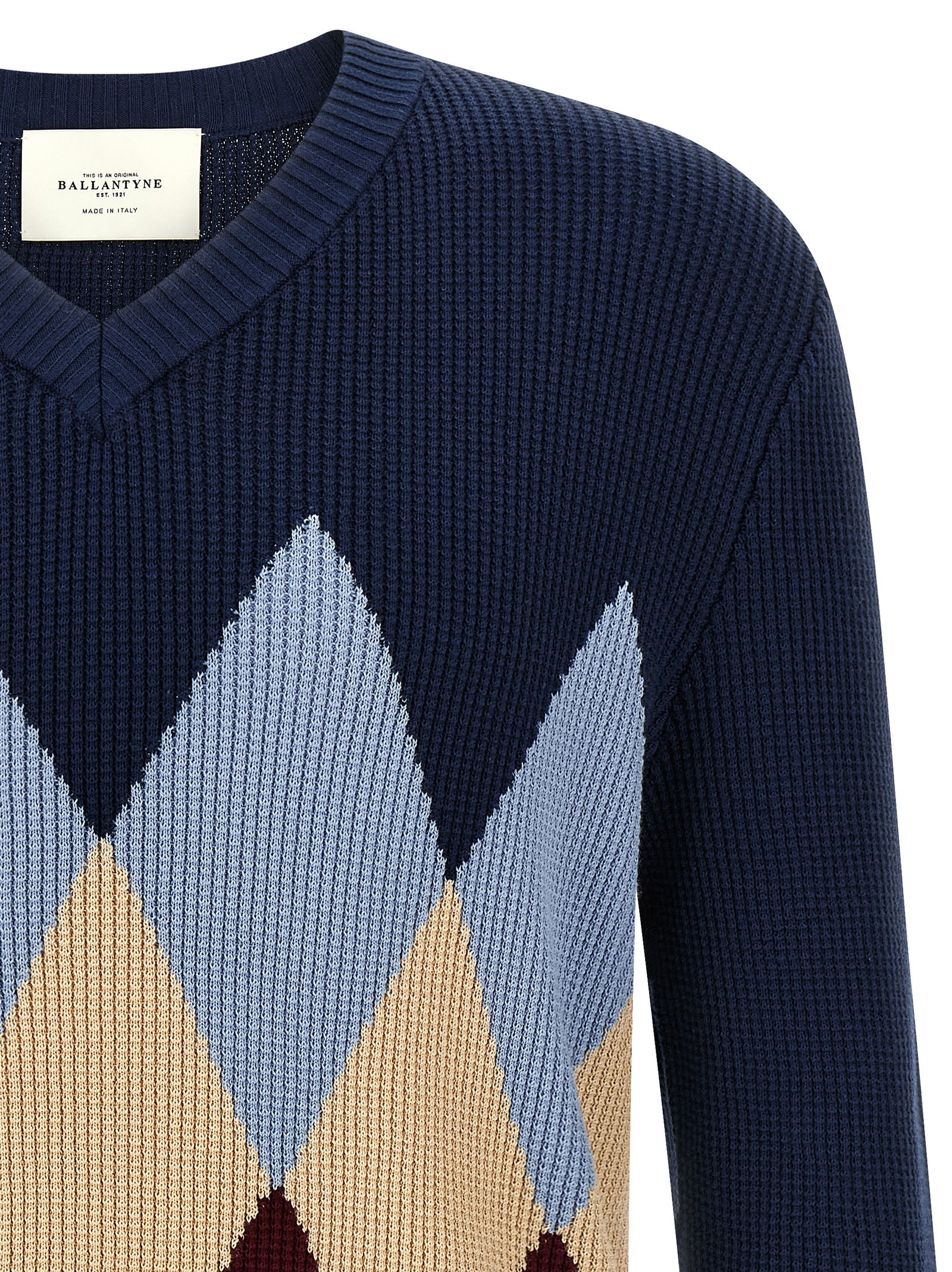 Ballantyne Argyle Jacquard Sweater — Navy, view 3