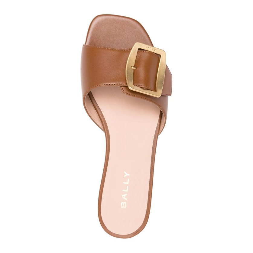 Bally Buckle-Detail Calf Leather Flat — Brown, view 3