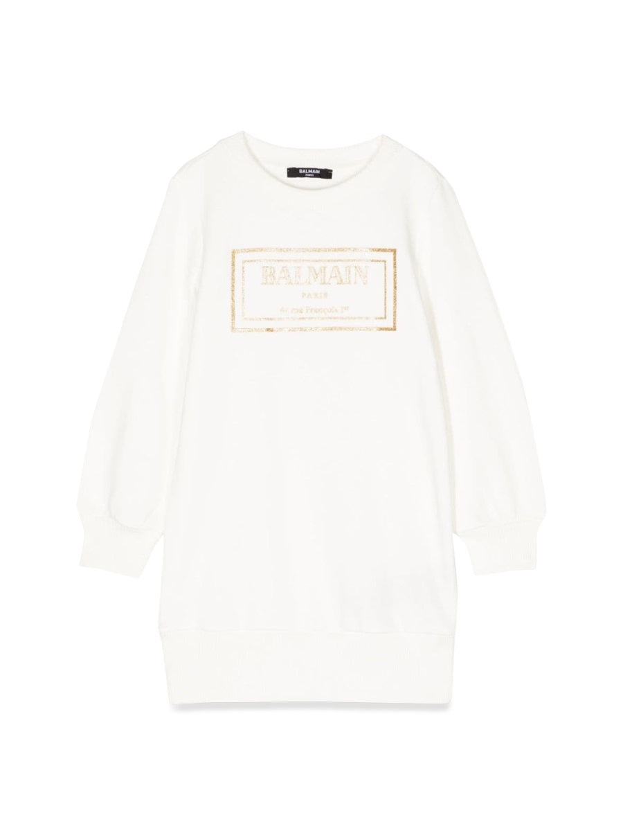 Balmain Logo-Embroidered Cotton Dress — White by Balmain