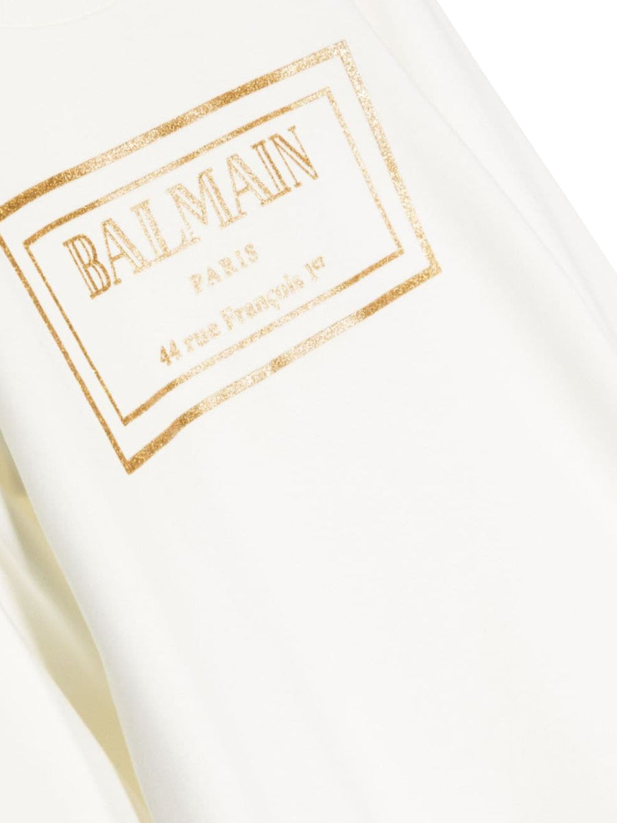 Balmain Logo-Embroidered Cotton Dress — White, view 2
