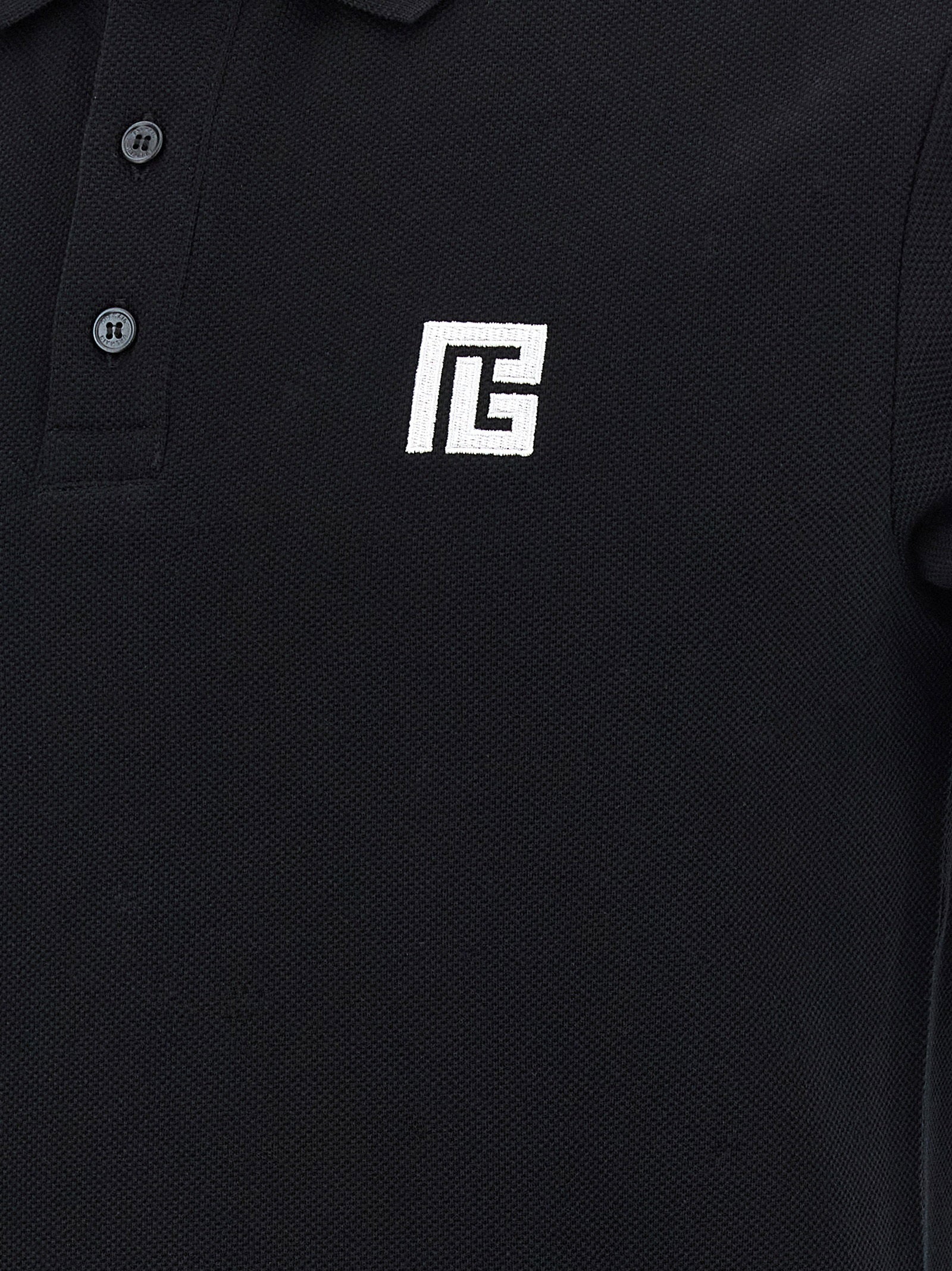 Balmain Logo-Embroidered Piqué Polo Shirt — Black, view 4