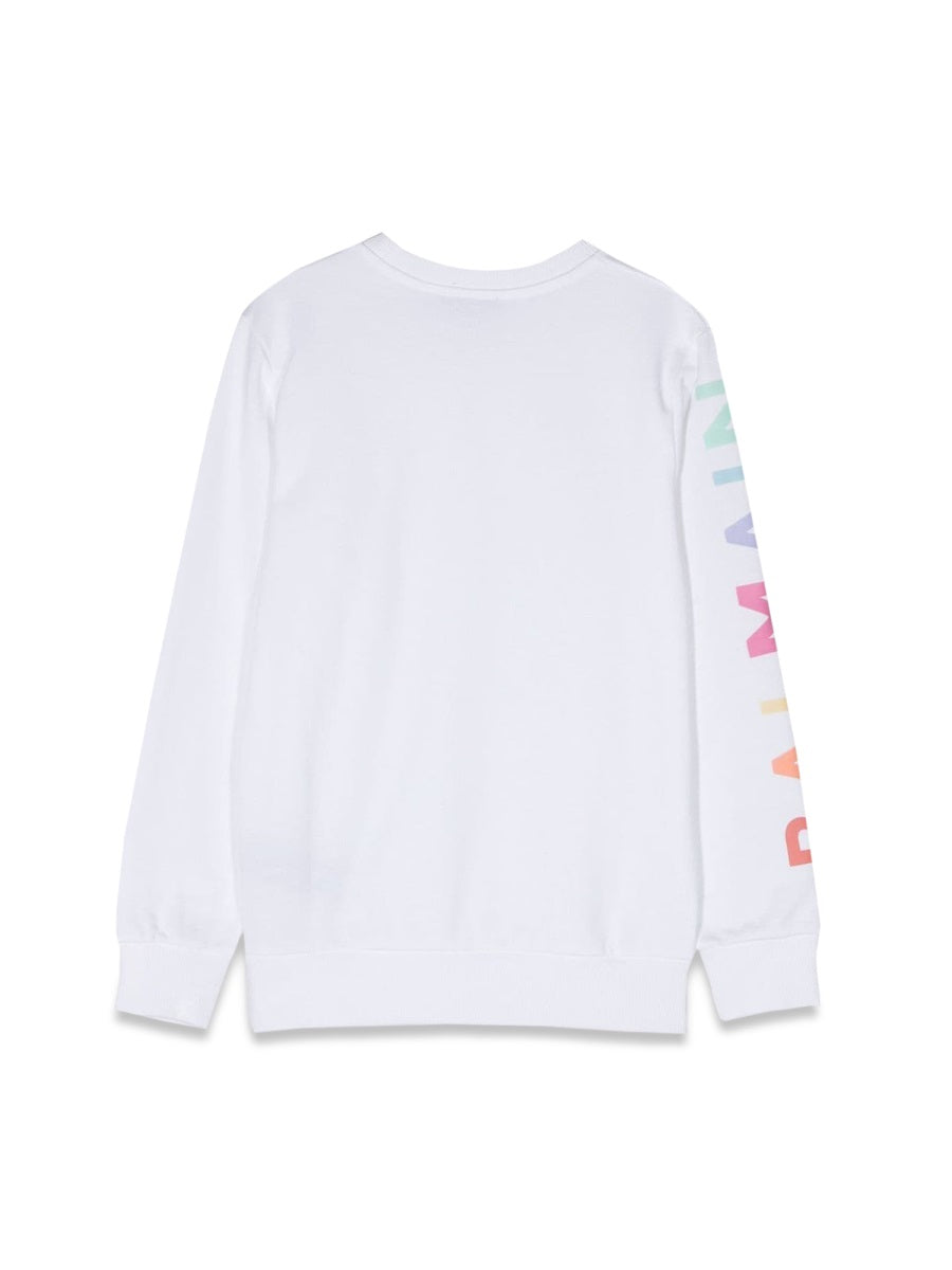 Balmain Logo-Embroidered Cotton Crewneck Sweatshirt — White, view 2
