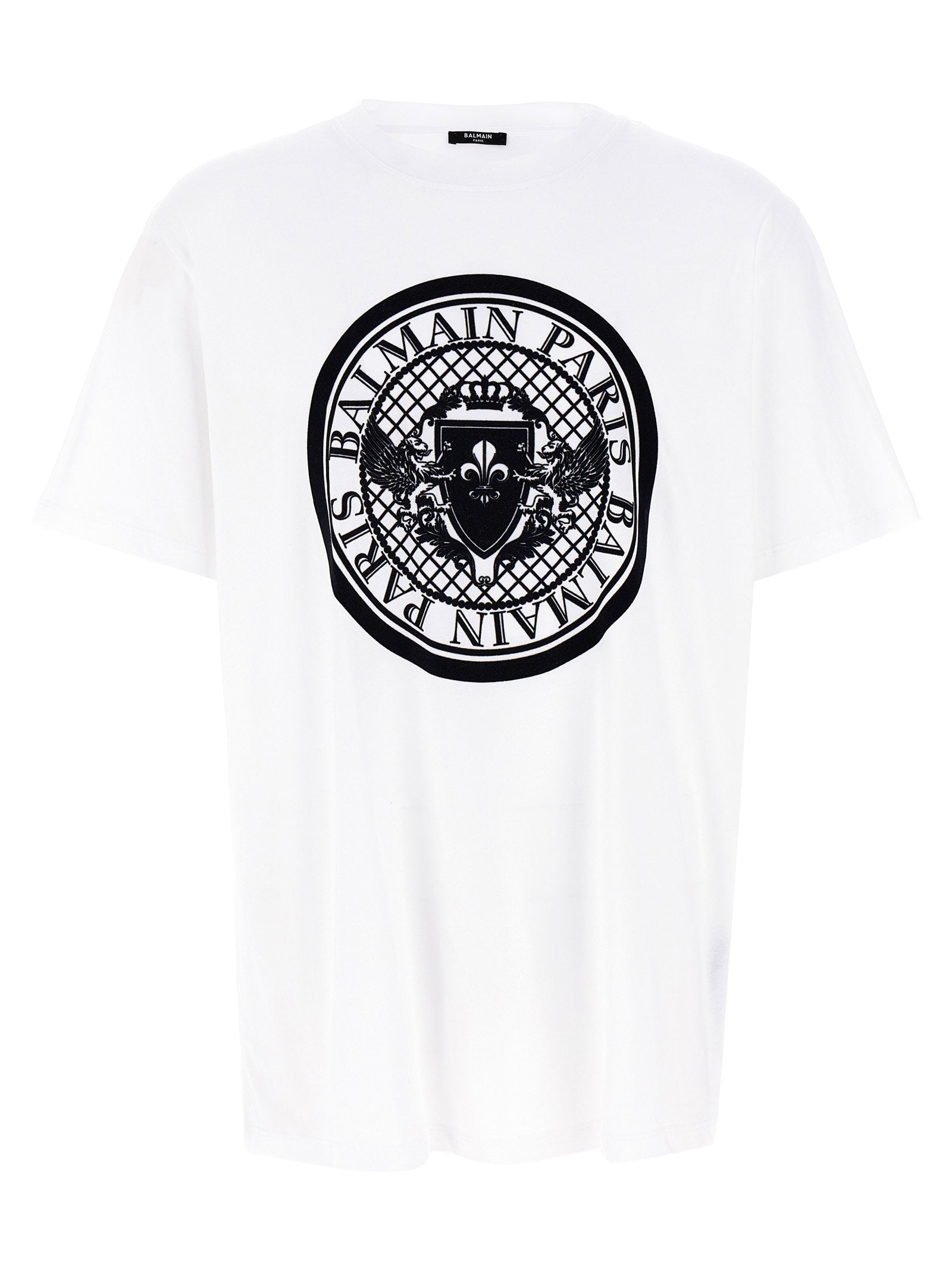 Balmain Embossed Velvet Logo T-shirt — White by Balmain