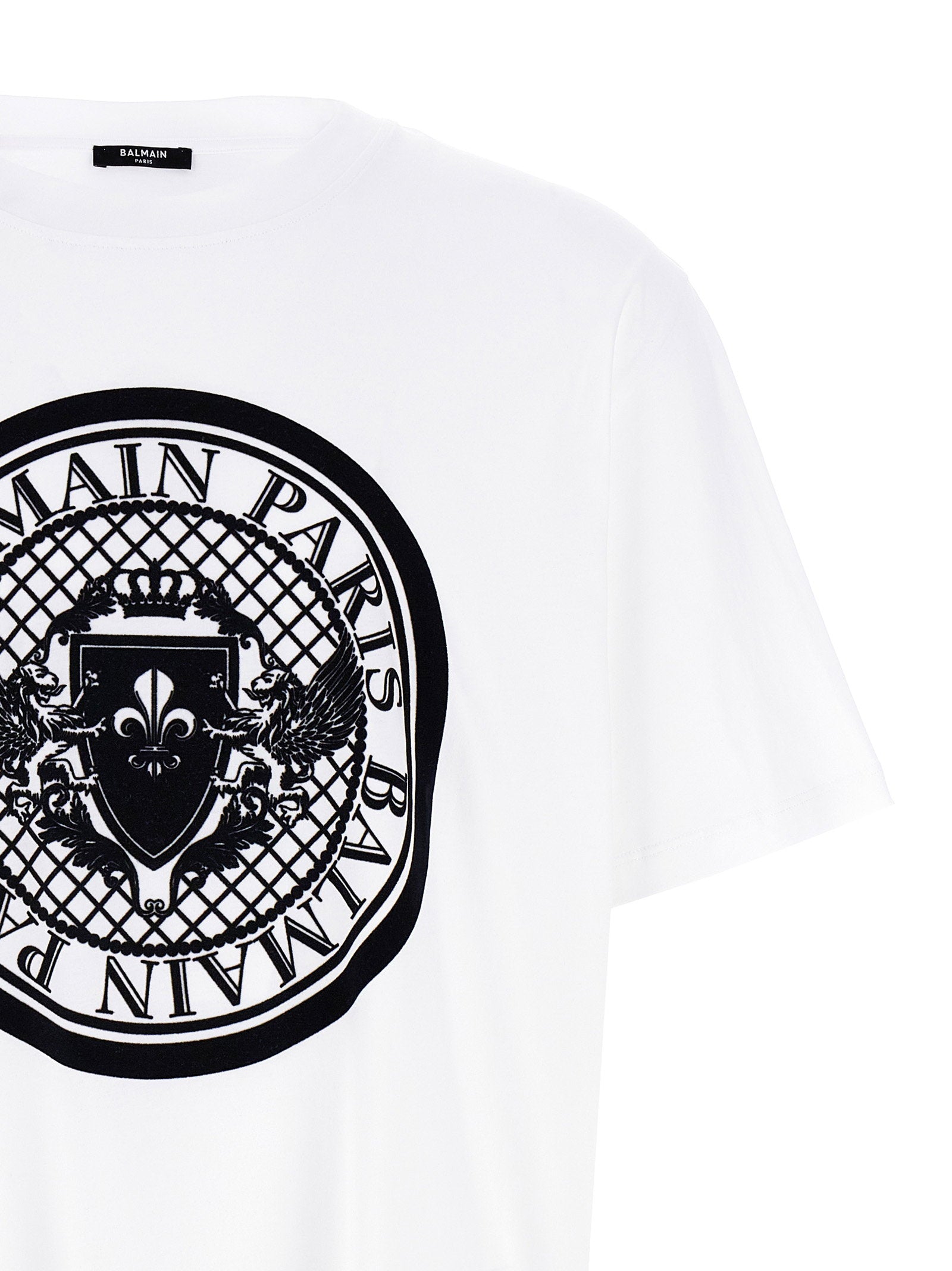 Balmain Embossed Velvet Logo T-shirt — White, view 3