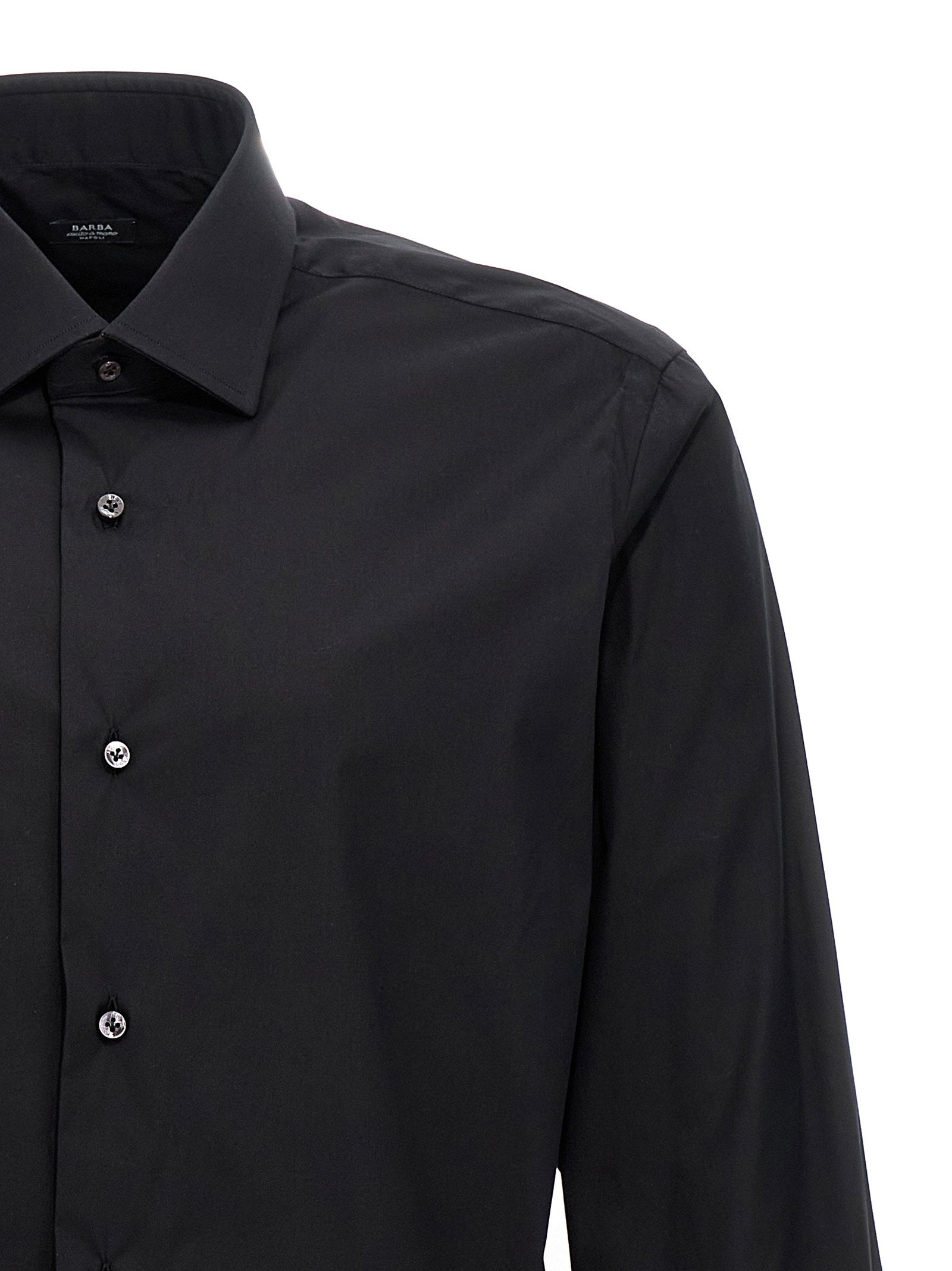 Barba Stretch Cotton Poplin Shirt — Black, view 3