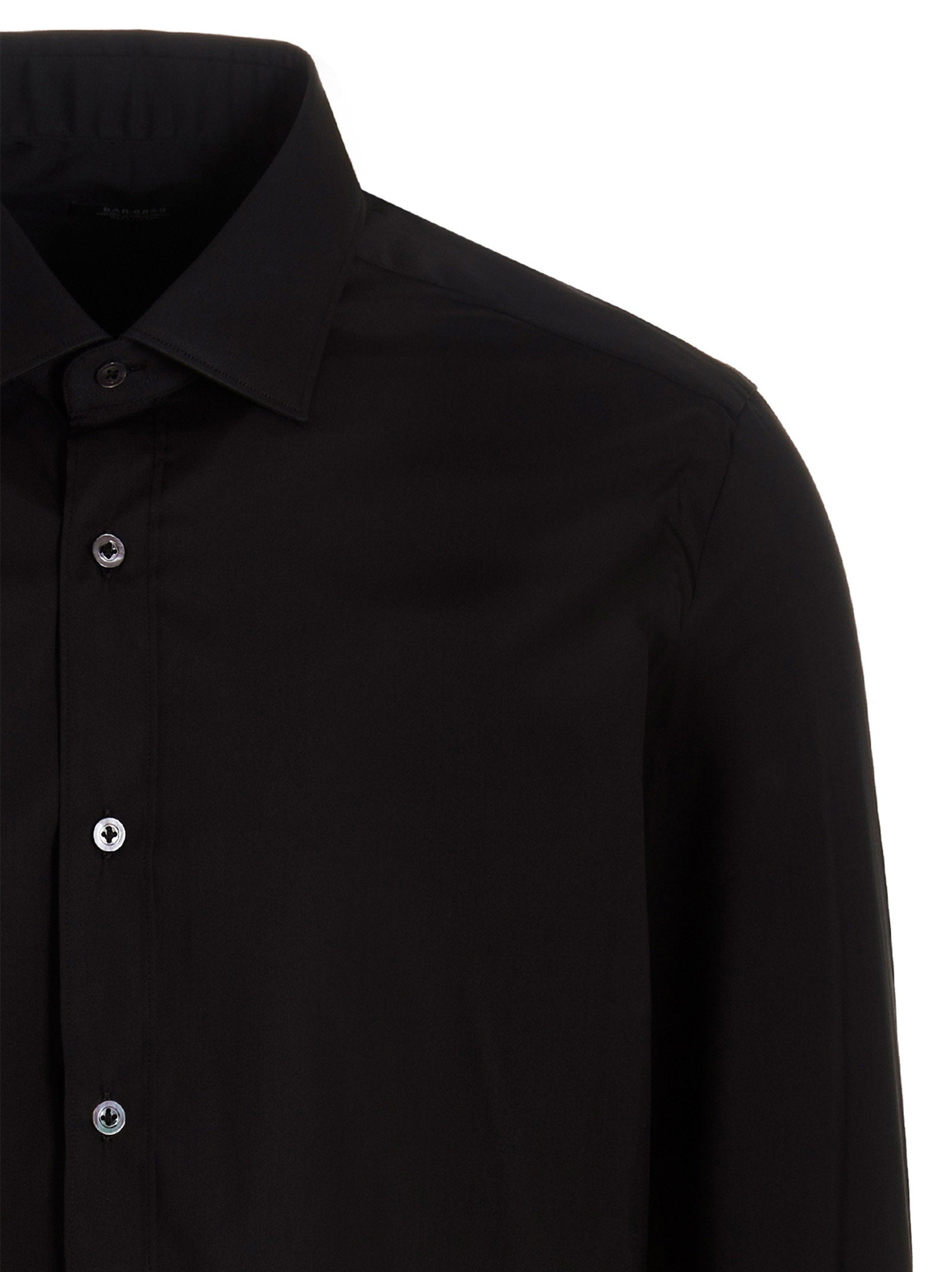 Barba Cotton Poplin Shirt — Black, view 3