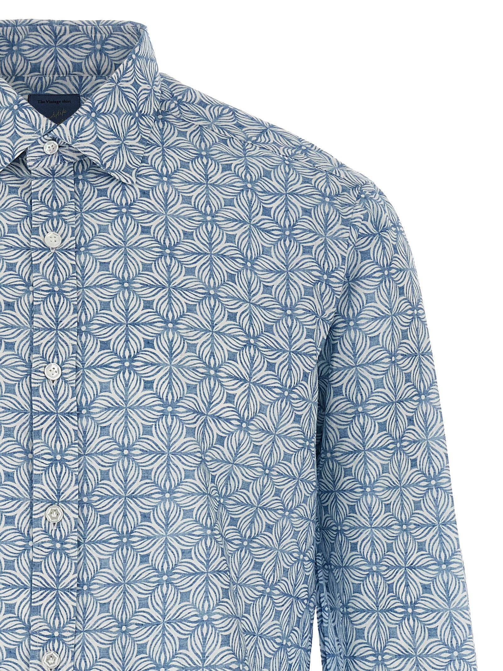 Barba Vintage Floral Print Shirt — Blue, view 3