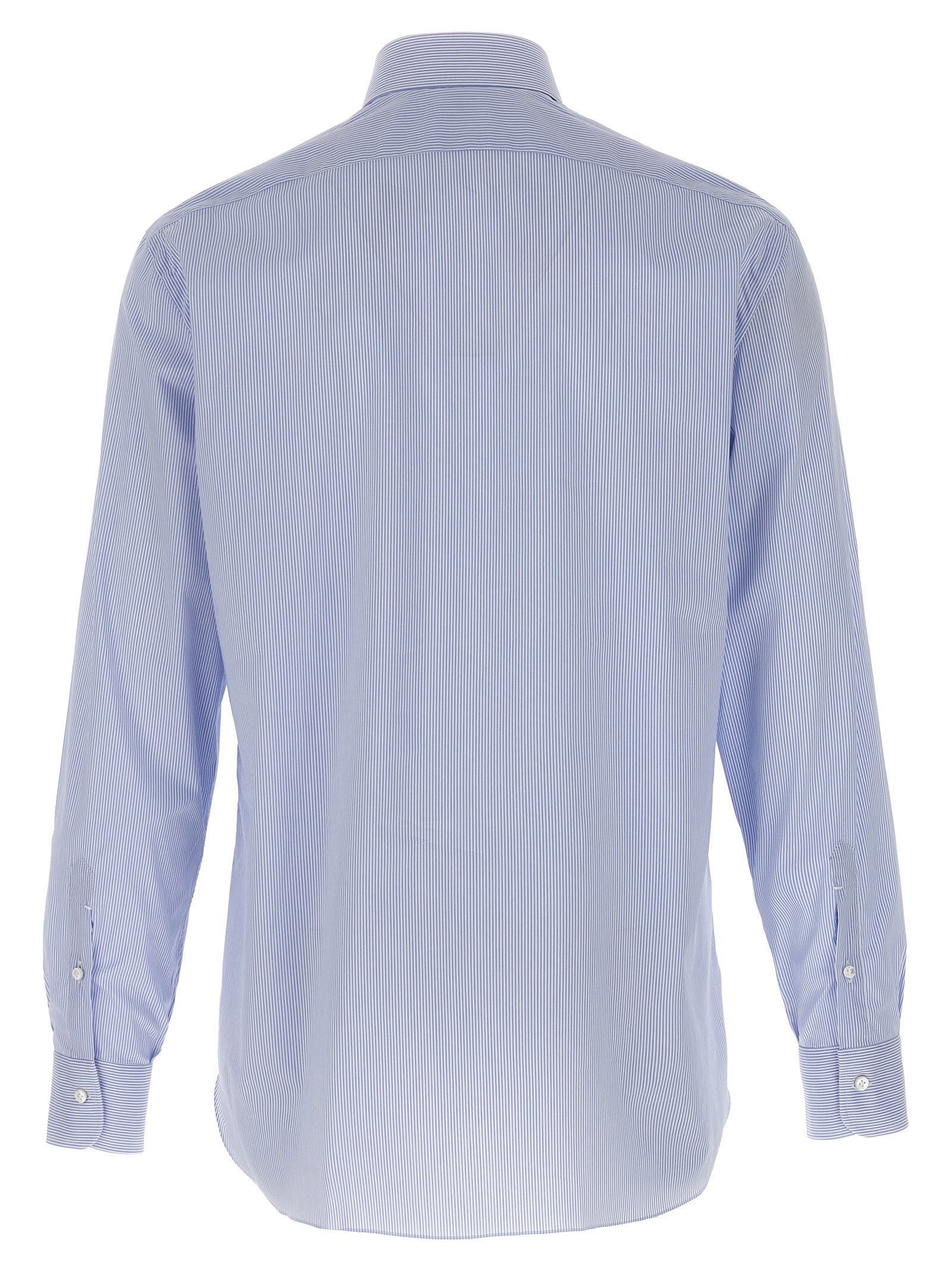 Barba Striped Cotton Poplin Shirt — Blue, view 2