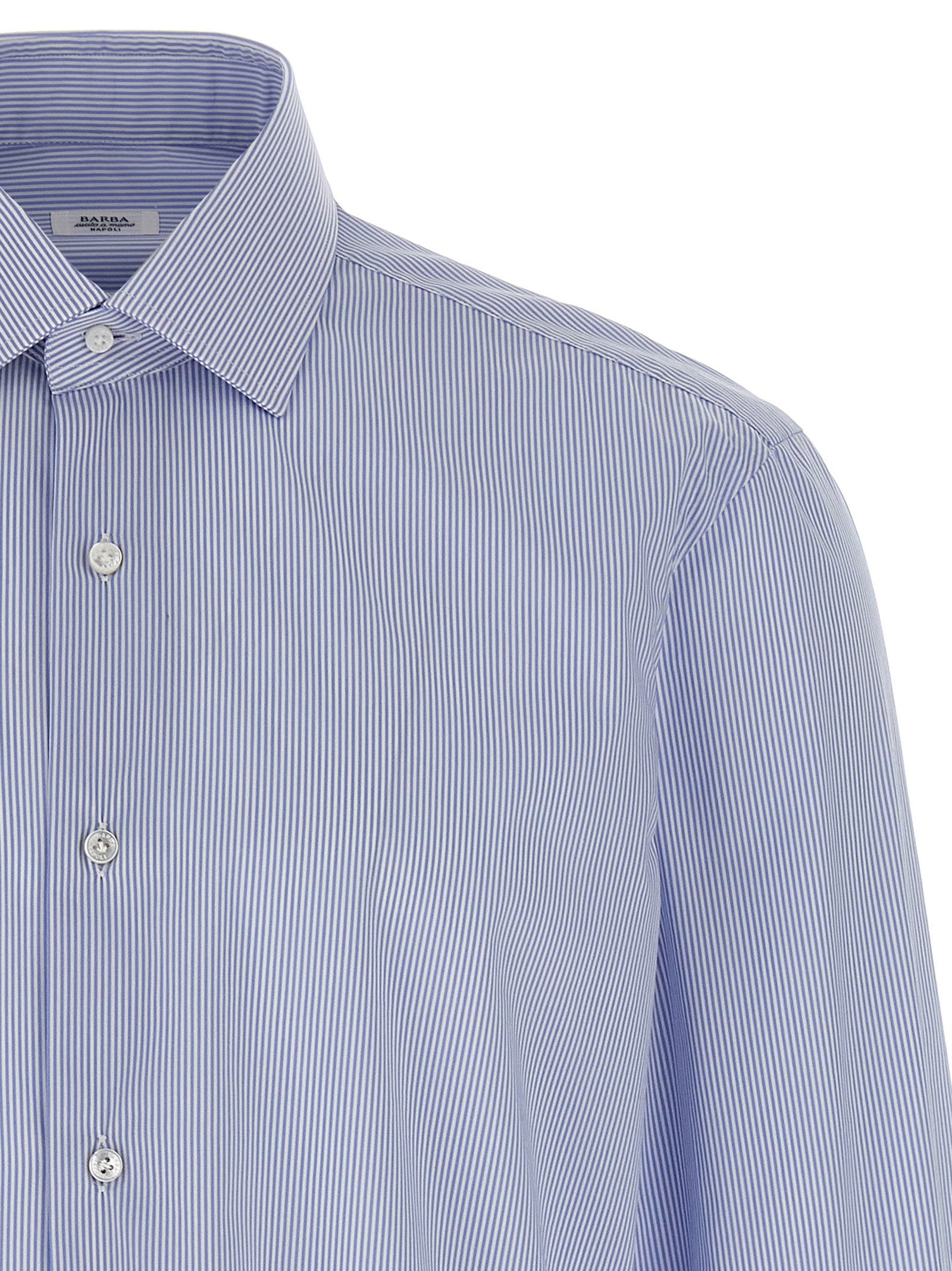 Barba Striped Cotton Poplin Shirt — Blue, view 3