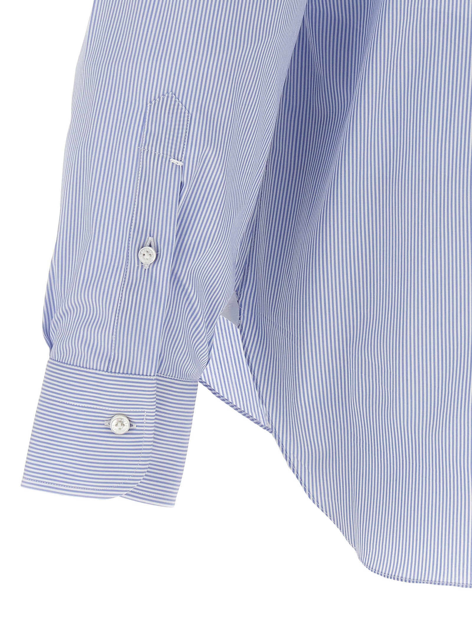Barba Striped Cotton Poplin Shirt — Blue, view 4