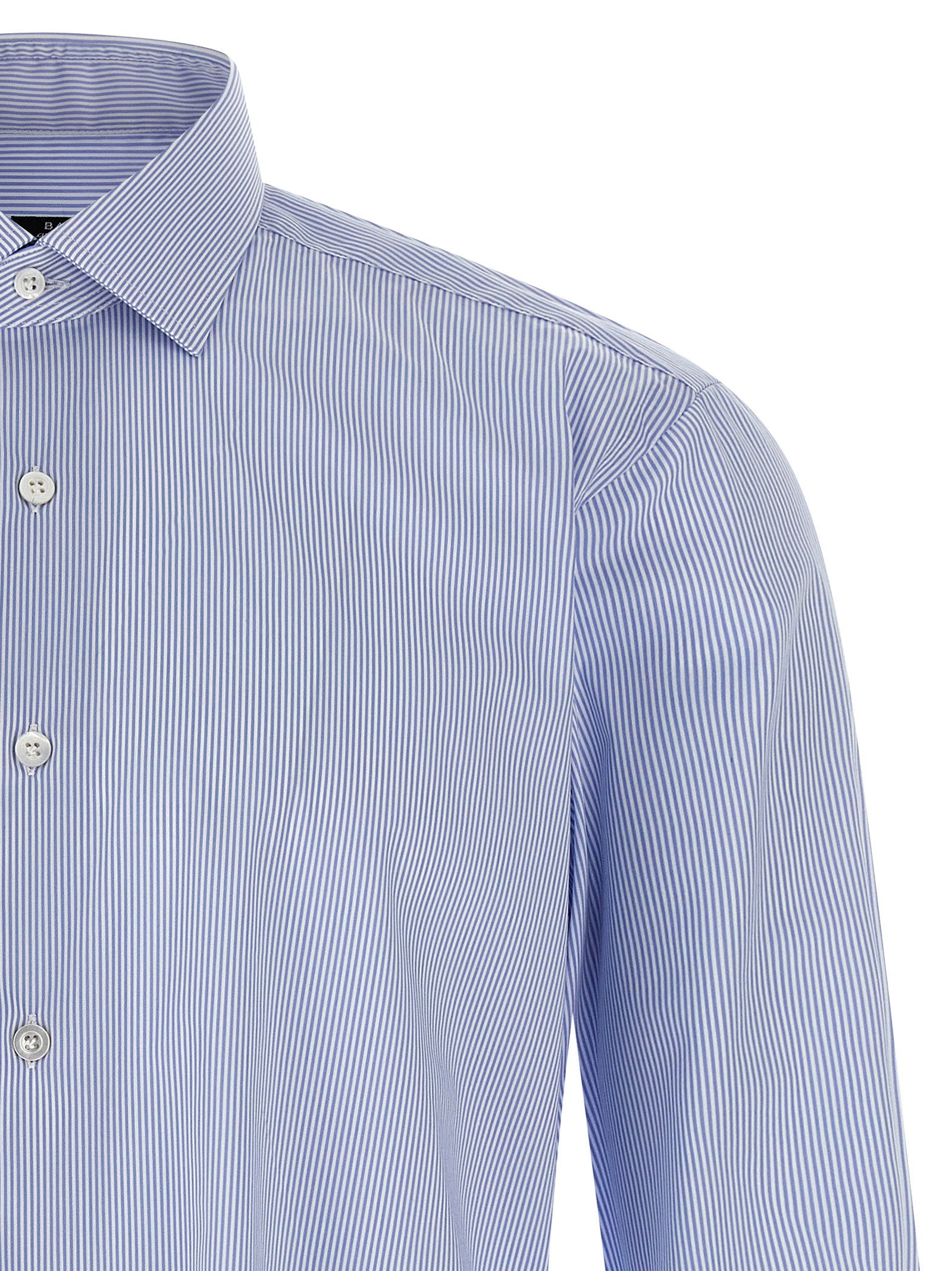 Barba Striped Cotton Poplin Shirt — Blue, view 3