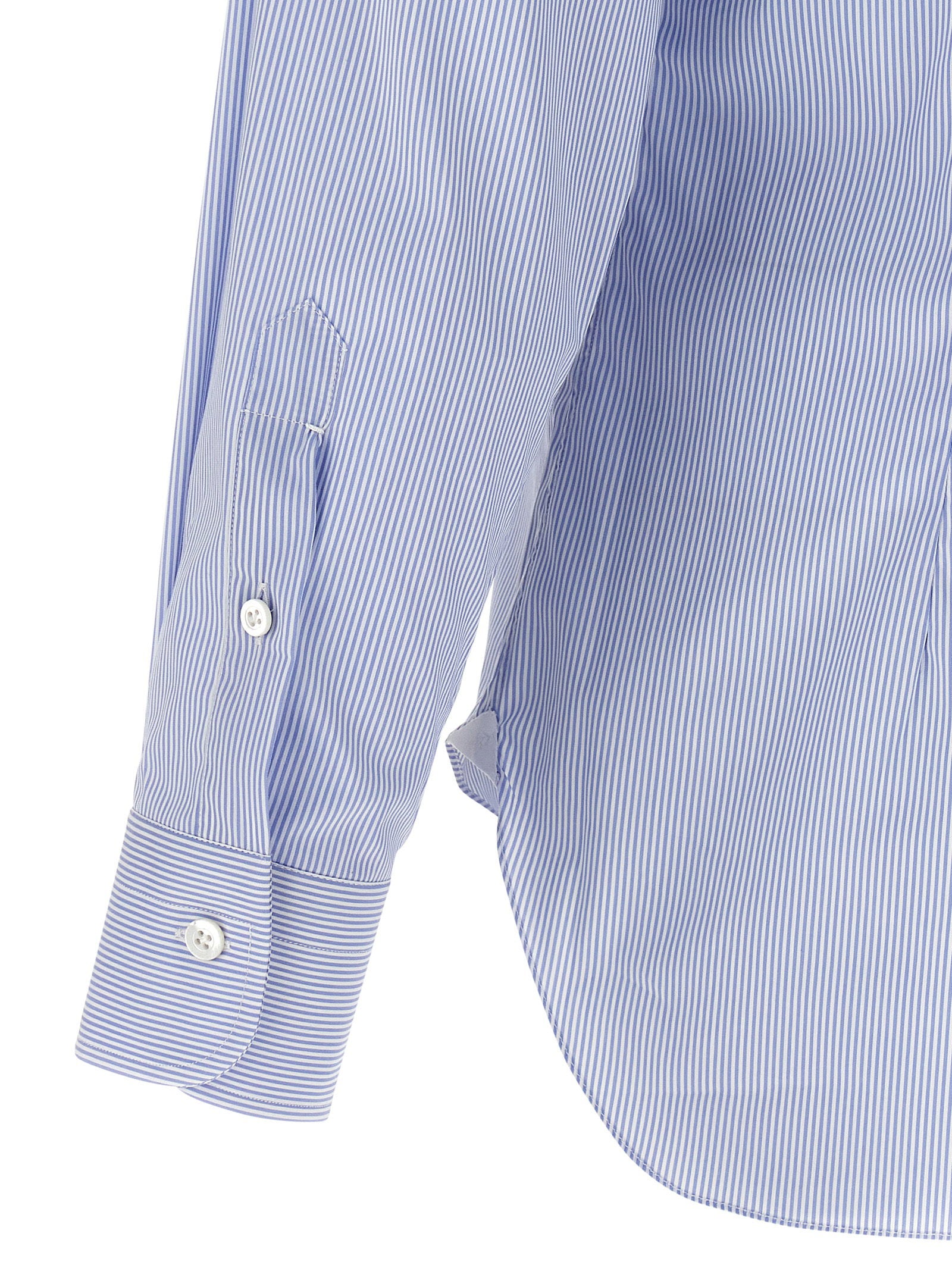 Barba Striped Cotton Poplin Shirt — Blue, view 4