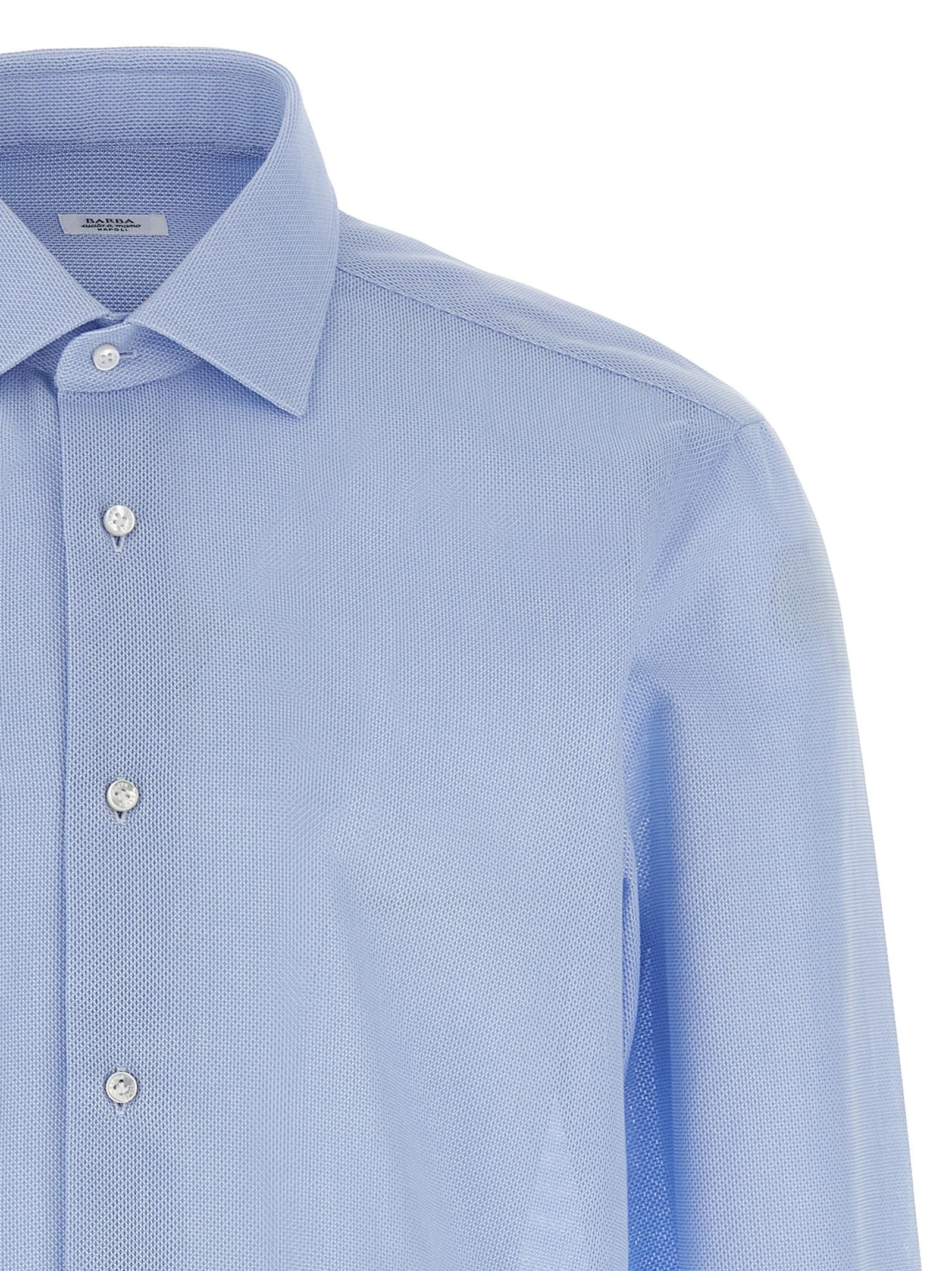 Barba Honeycomb Cotton Shirt — Light Blue, view 3