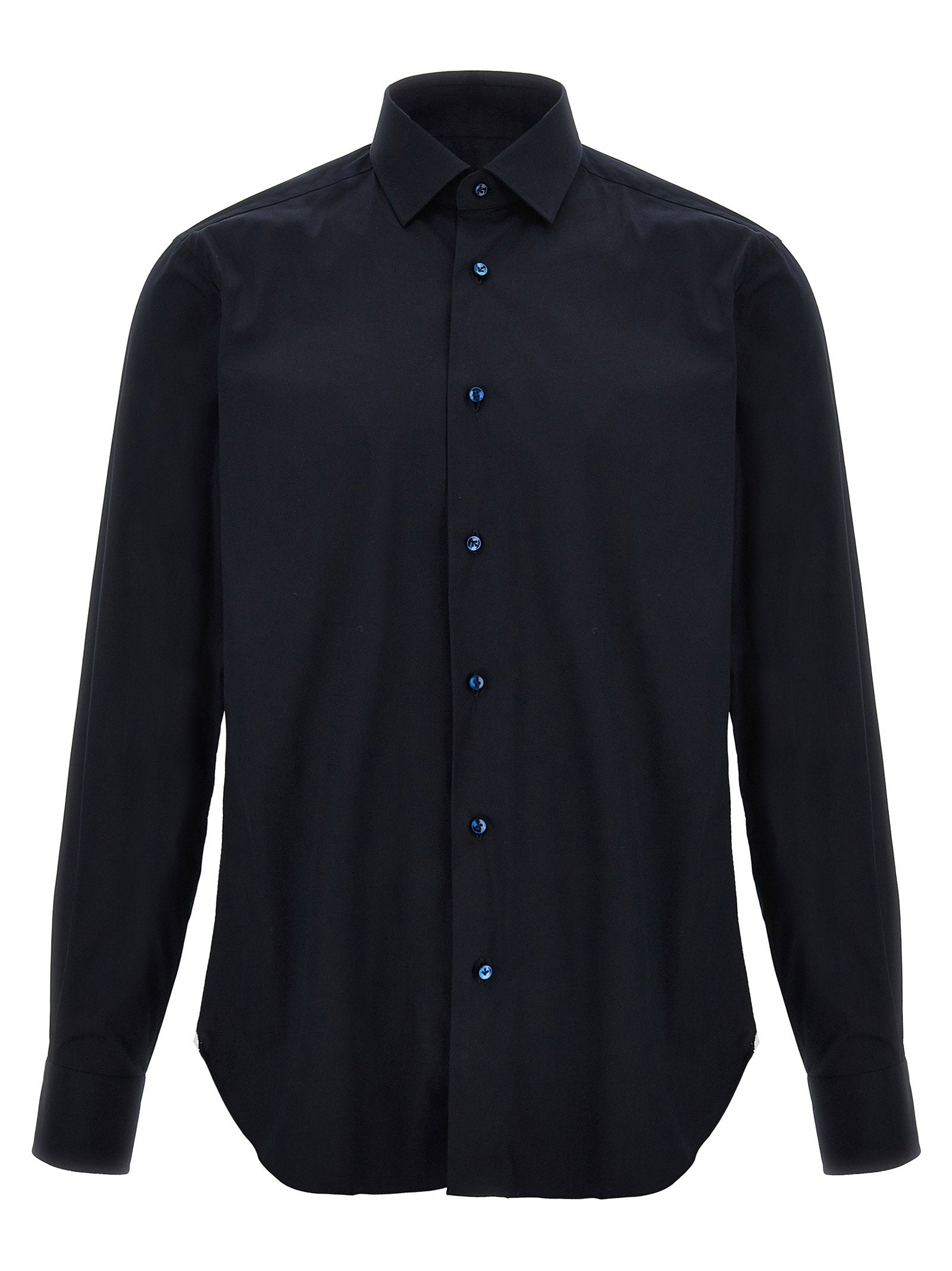 Barba Stretch Cotton Poplin Shirt — Navy by Barba