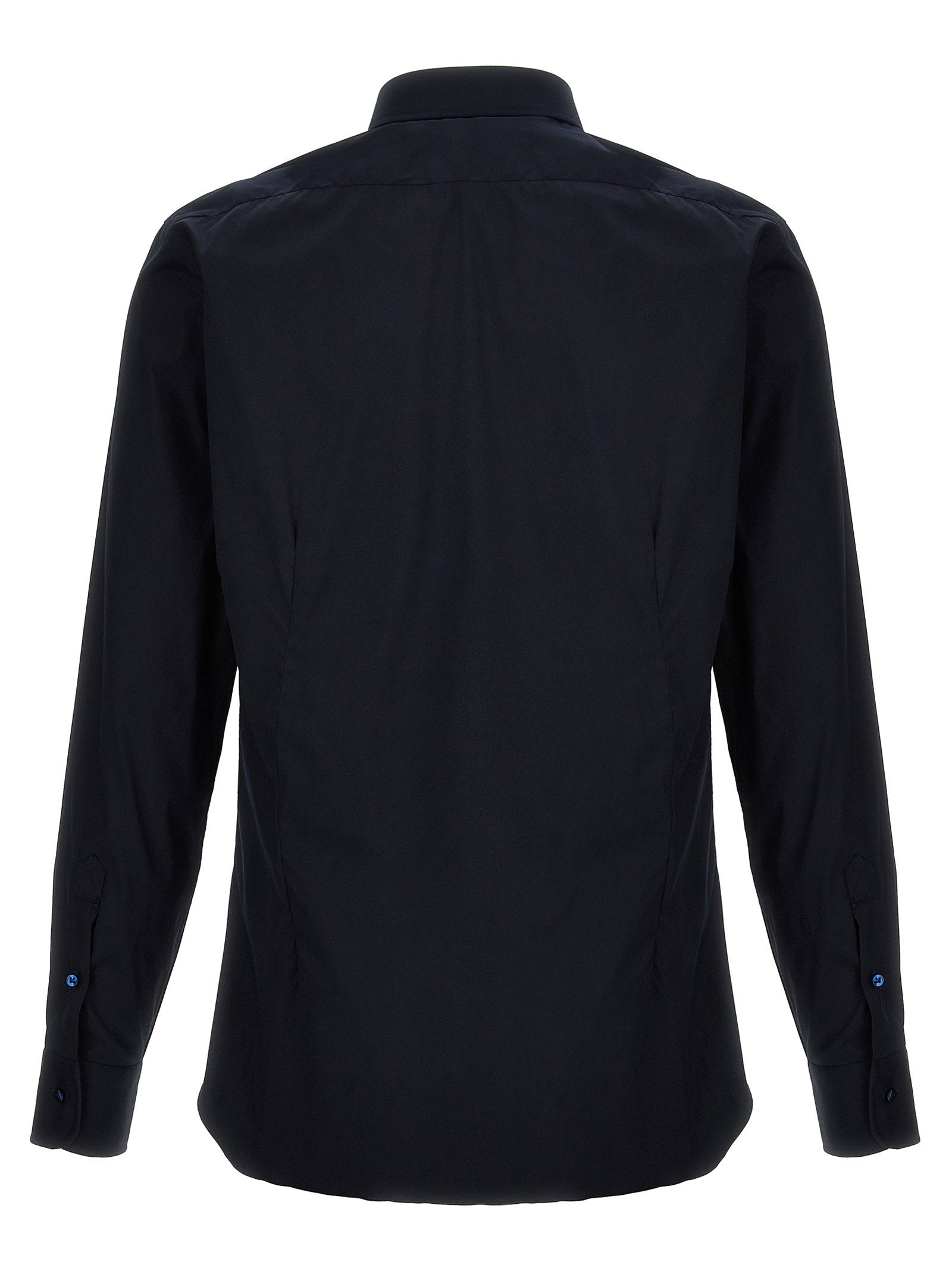 Barba Stretch Cotton Poplin Shirt — Navy, view 2