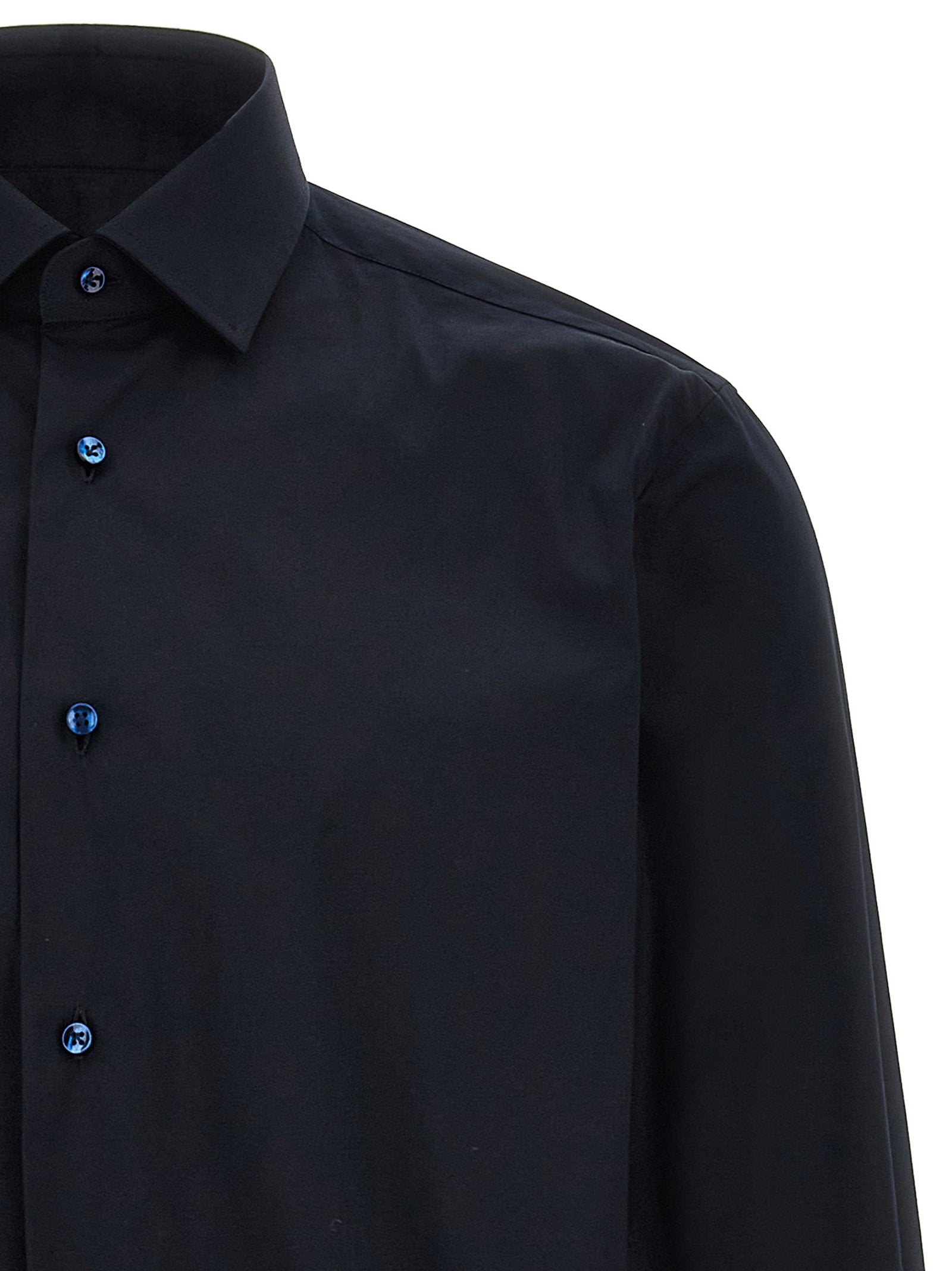 Barba Stretch Cotton Poplin Shirt — Navy, view 3