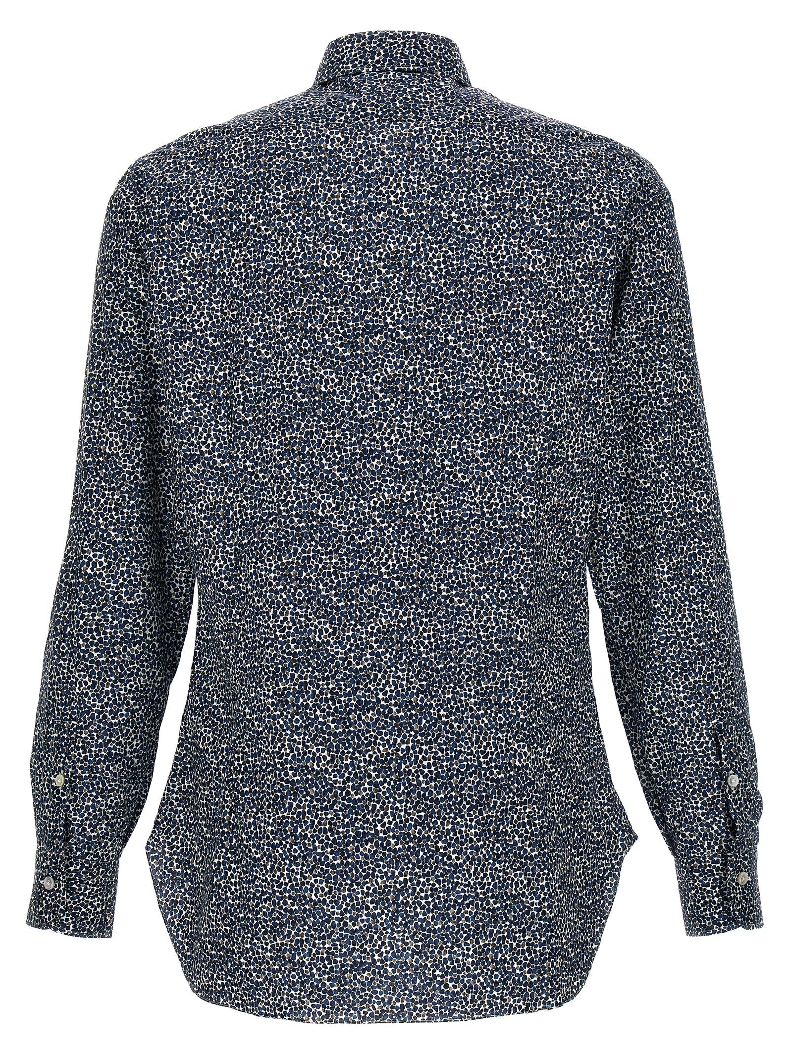 Barba Printed Cotton Shirt — Navy, view 2