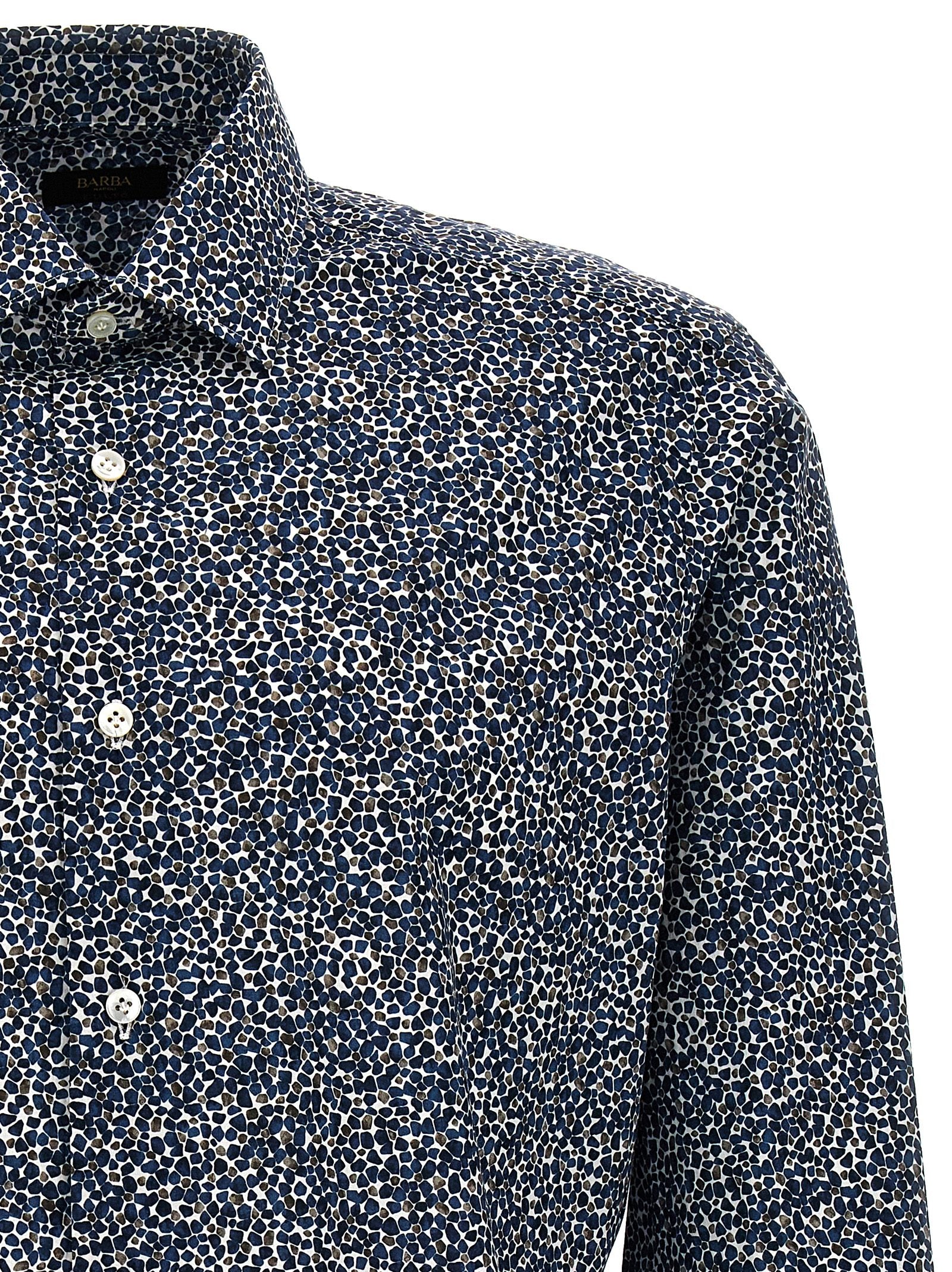 Barba Printed Cotton Shirt — Navy, view 3