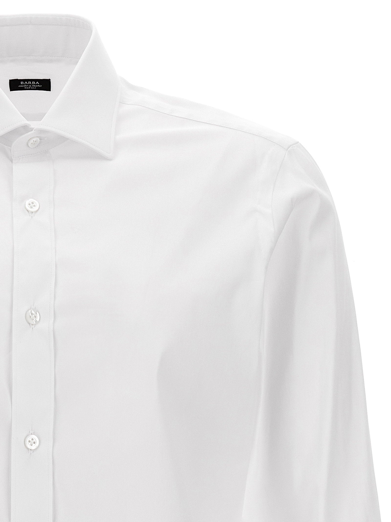 Barba Stretch Cotton Poplin Shirt — White, view 3
