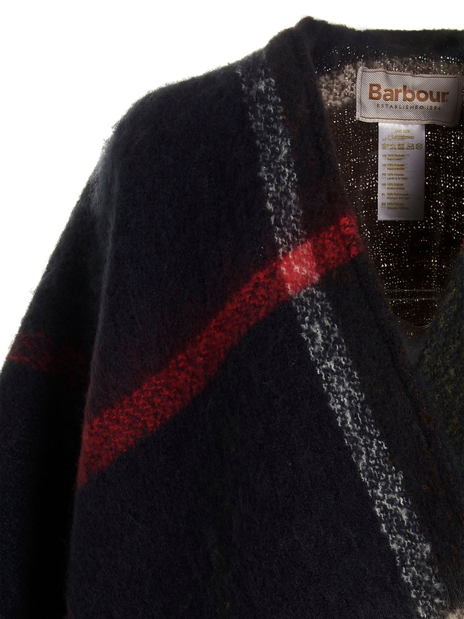 Barbour Boucle Check Print Cape — Black, view 3