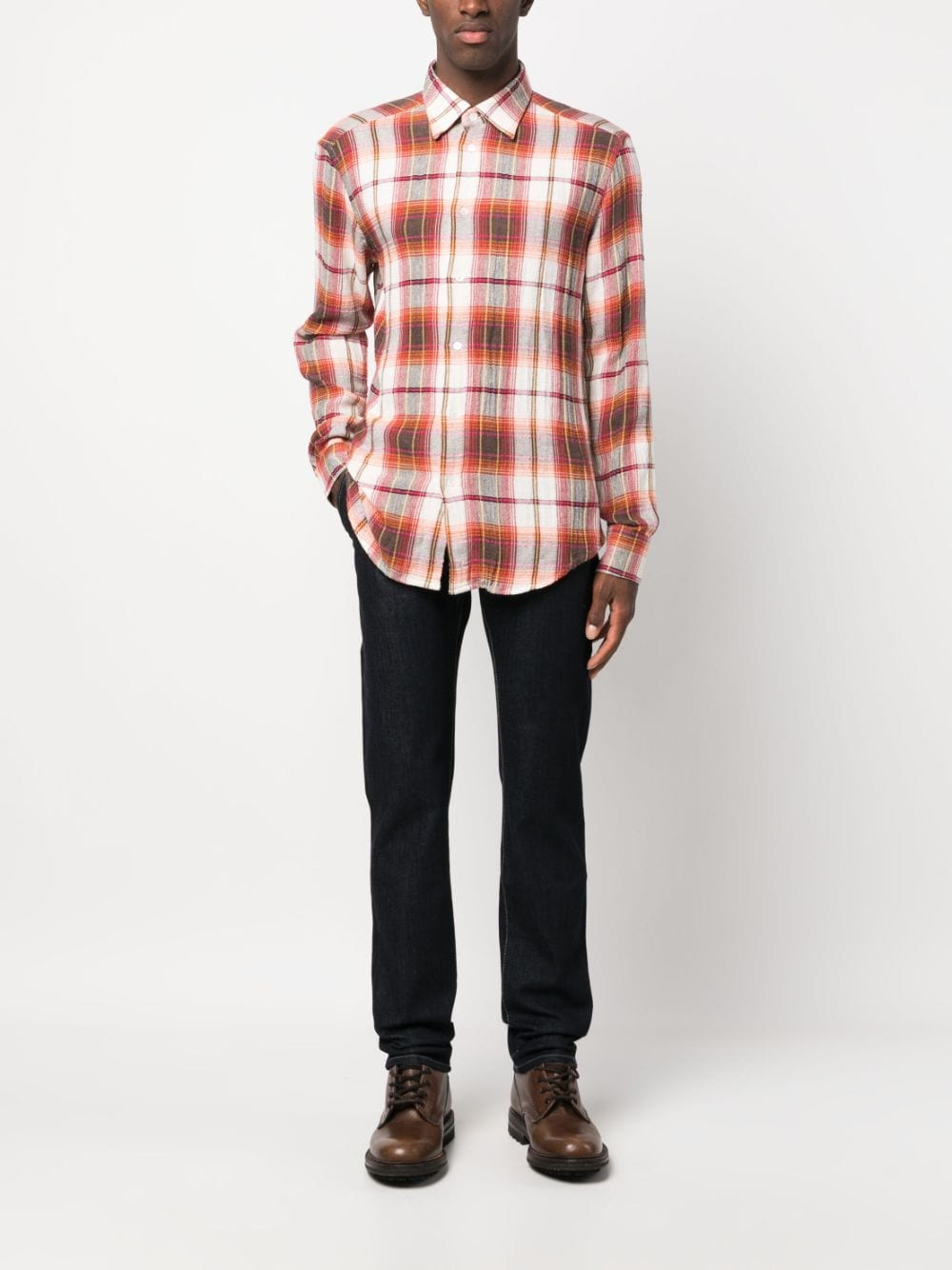 Barena Plaid Cotton Blend Shirt — Pink, view 3