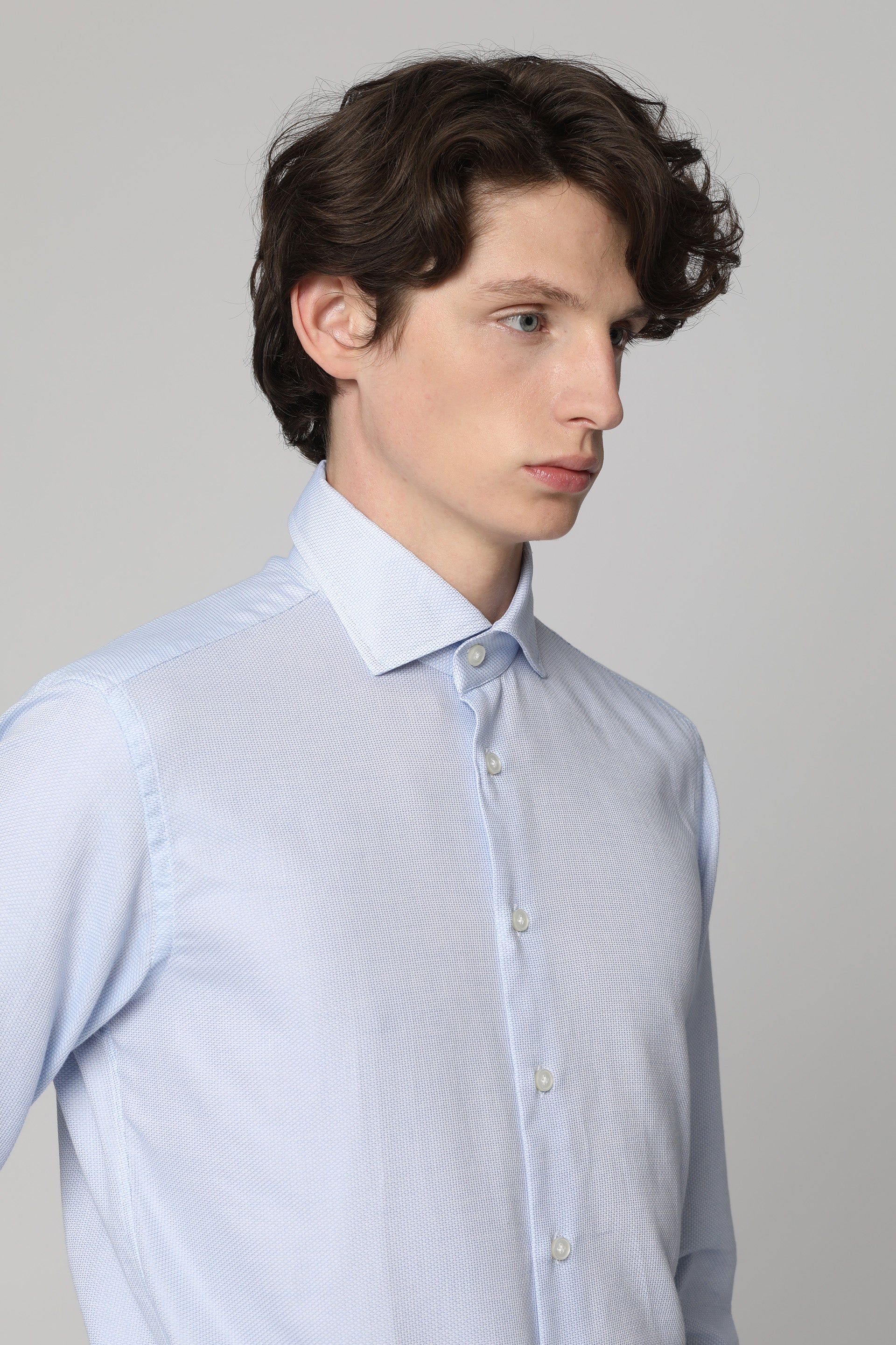 Bastoncino Textured Cotton Shirt — Blue, view 5