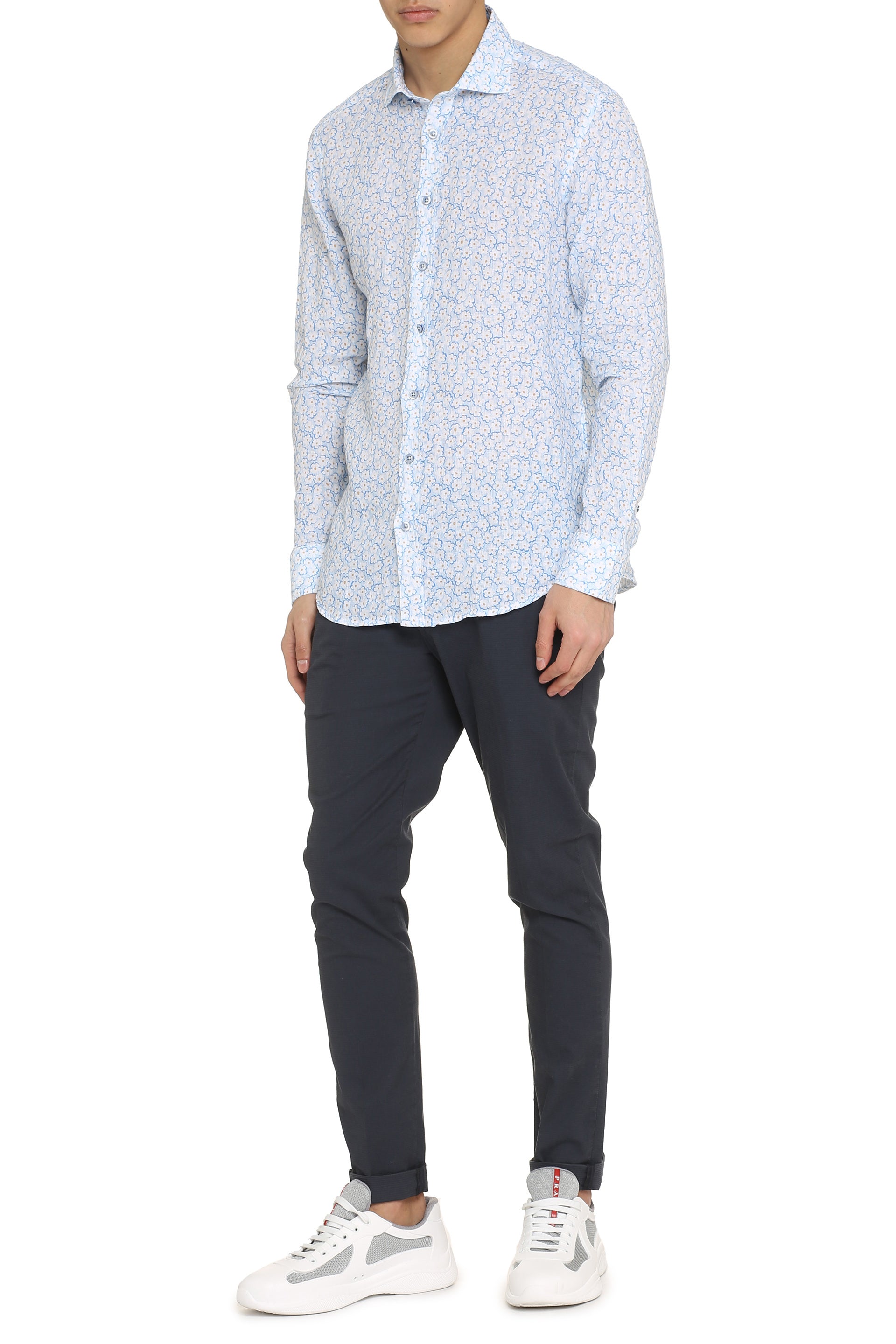 Bastoncino Floral-Printed Cotton Shirt — Blue, view 3