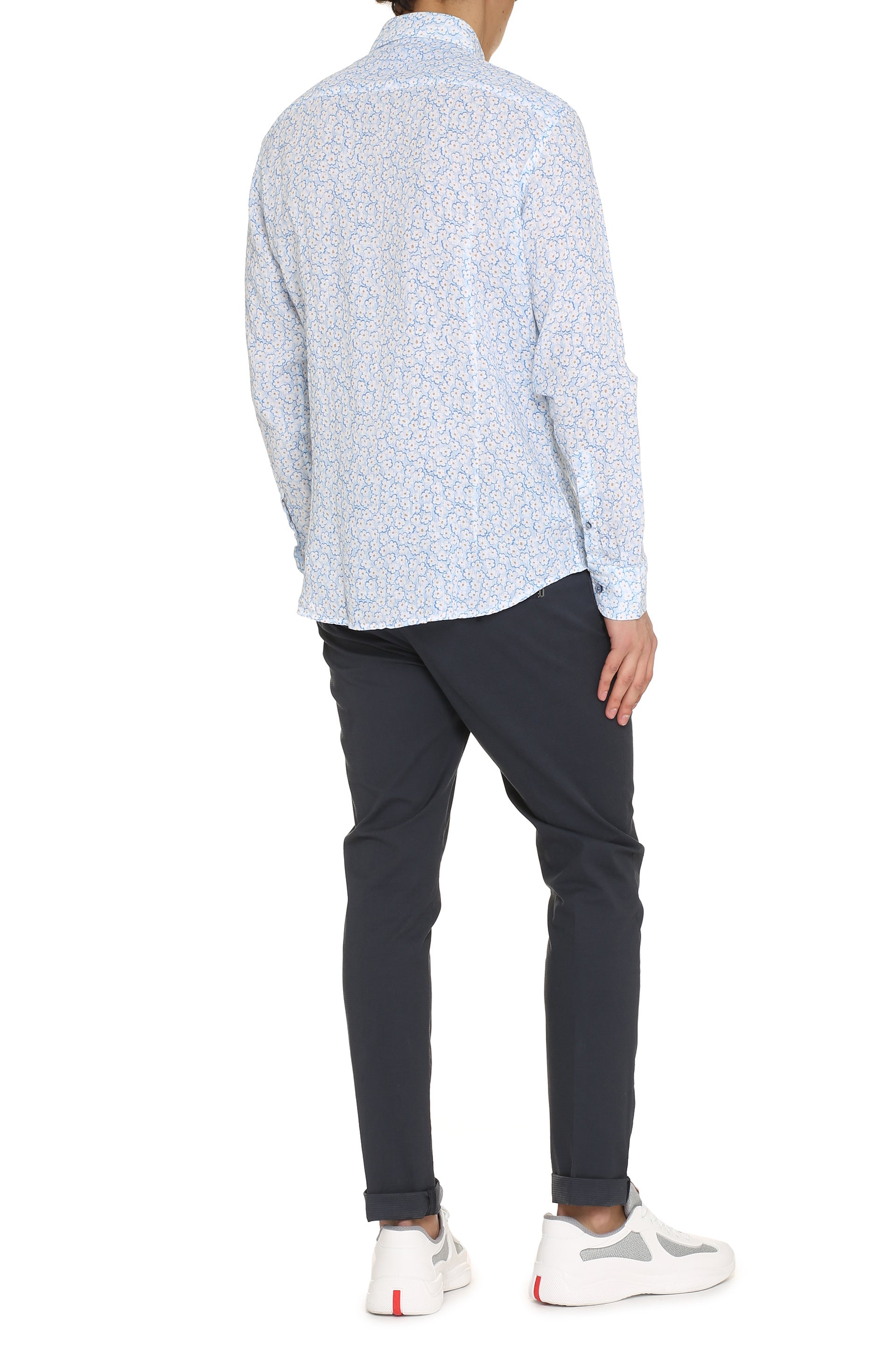 Bastoncino Floral-Printed Cotton Shirt — Blue, view 4