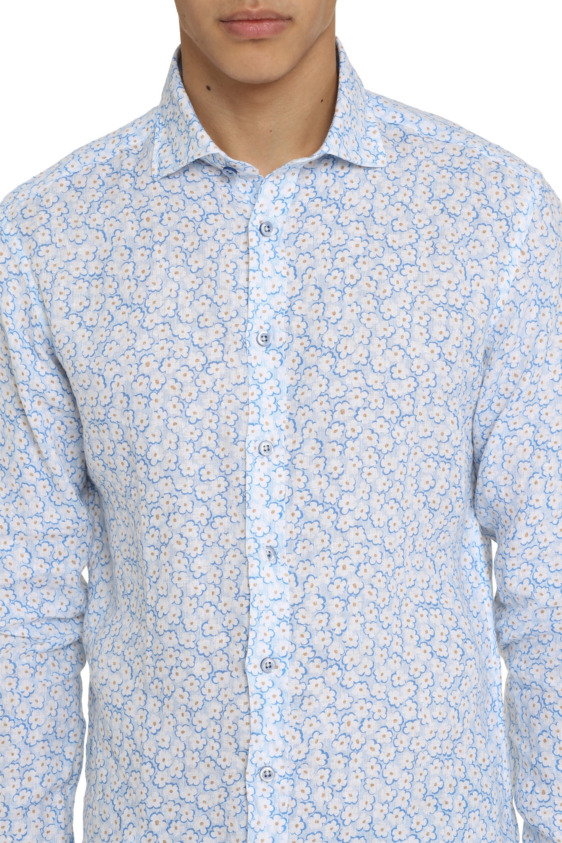 Bastoncino Floral-Printed Cotton Shirt — Blue, view 5