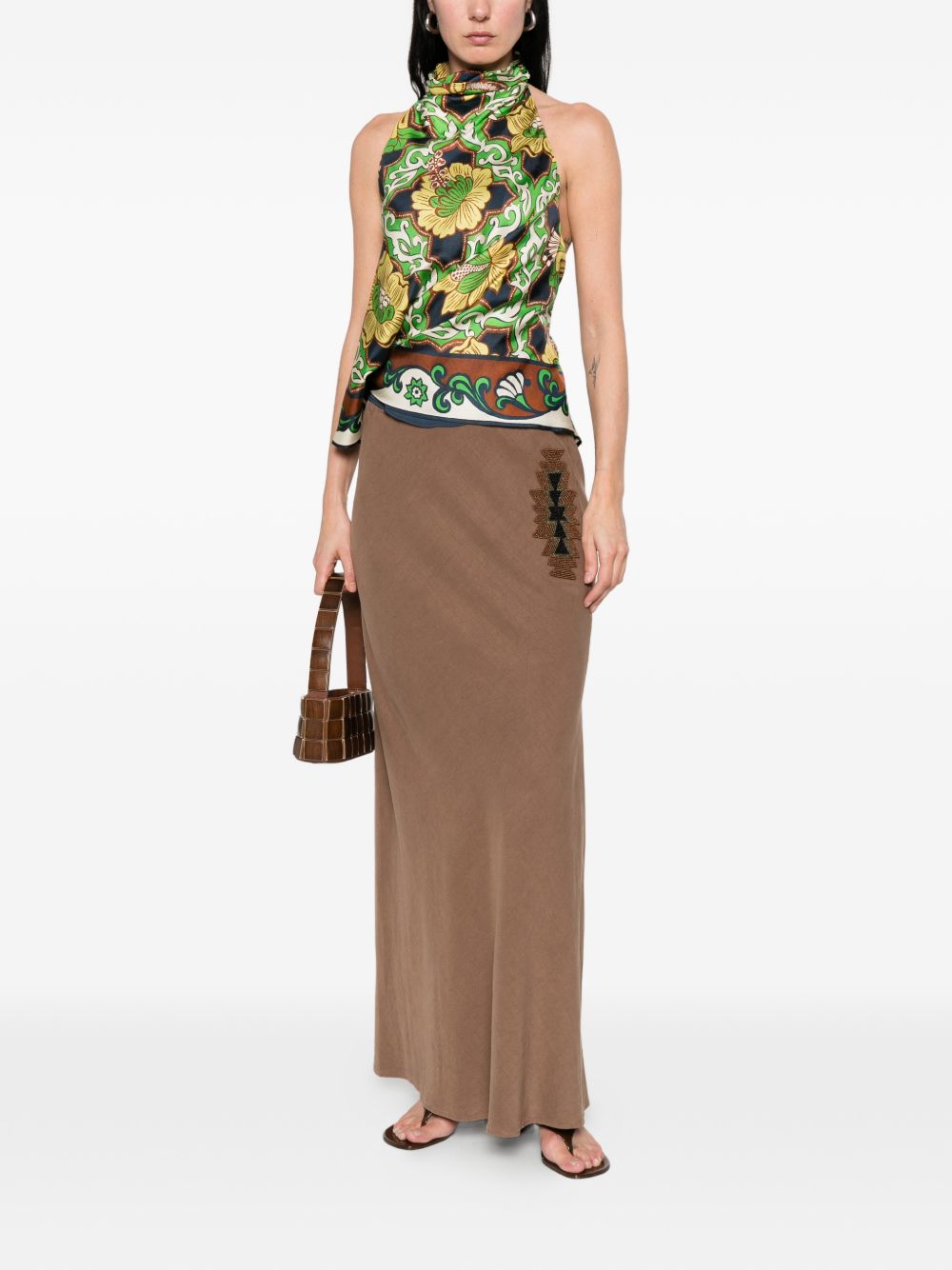 Bazar Deluxe Embroidered Maxi Skirt — Brown, view 4