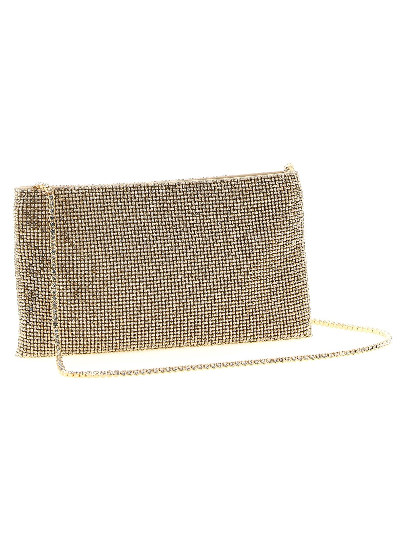 Benedetta Bruzziches Crystal-Studded Mesh Clutch — Gold, view 2