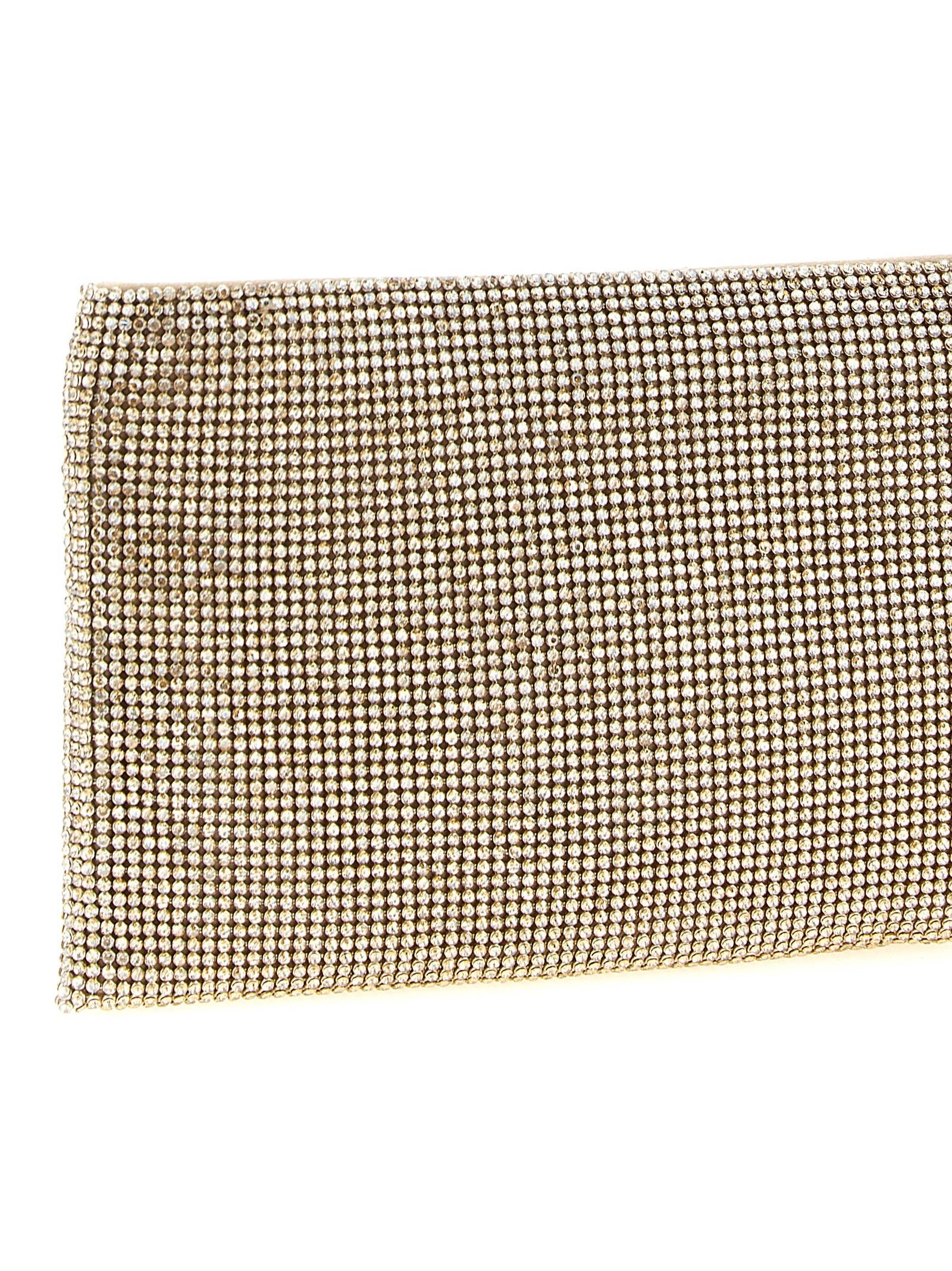 Benedetta Bruzziches Crystal-Studded Mesh Clutch — Gold, view 3
