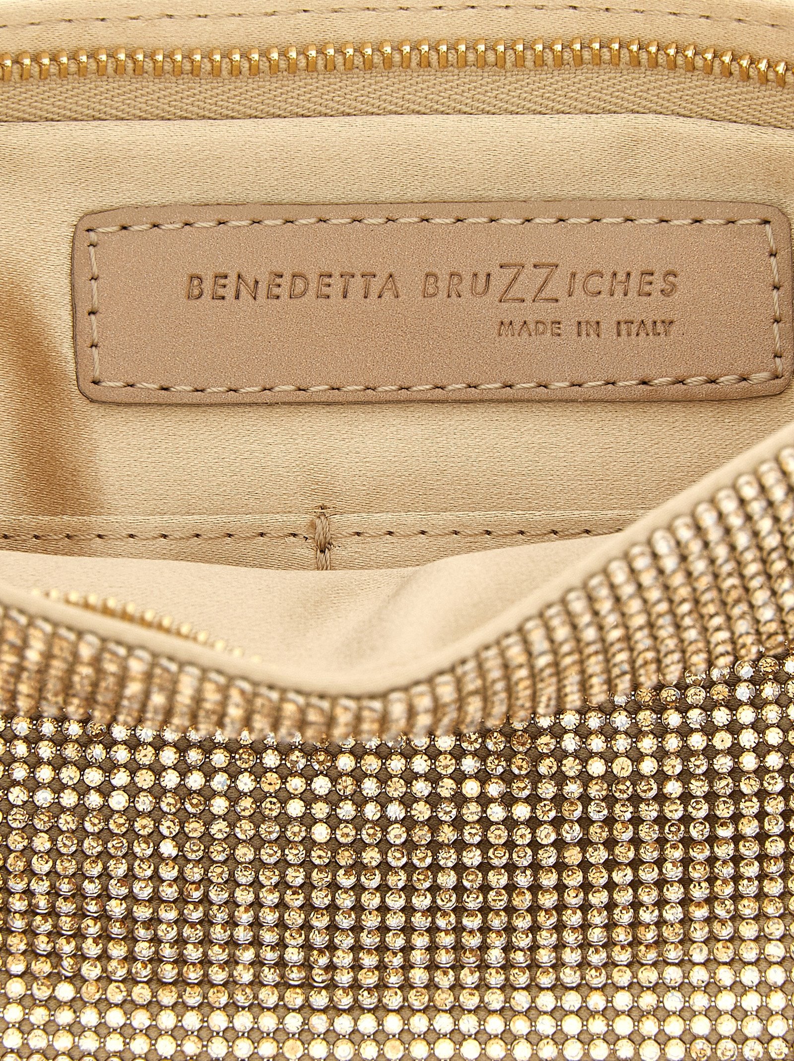 Benedetta Bruzziches Crystal-Studded Mesh Clutch — Gold, view 4