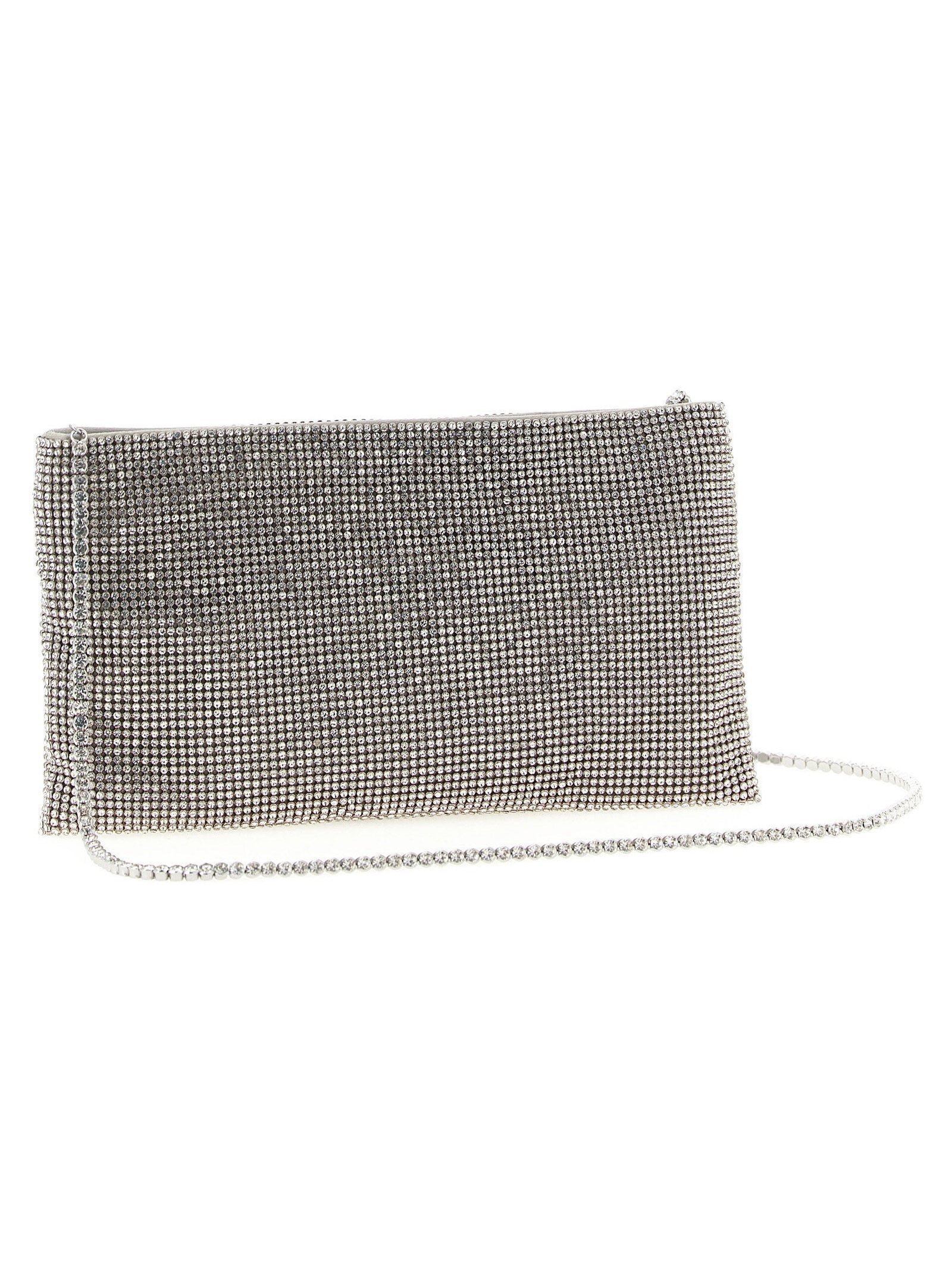 Benedetta Bruzziches Crystal-Embellished Mesh Clutch — Silver, view 2